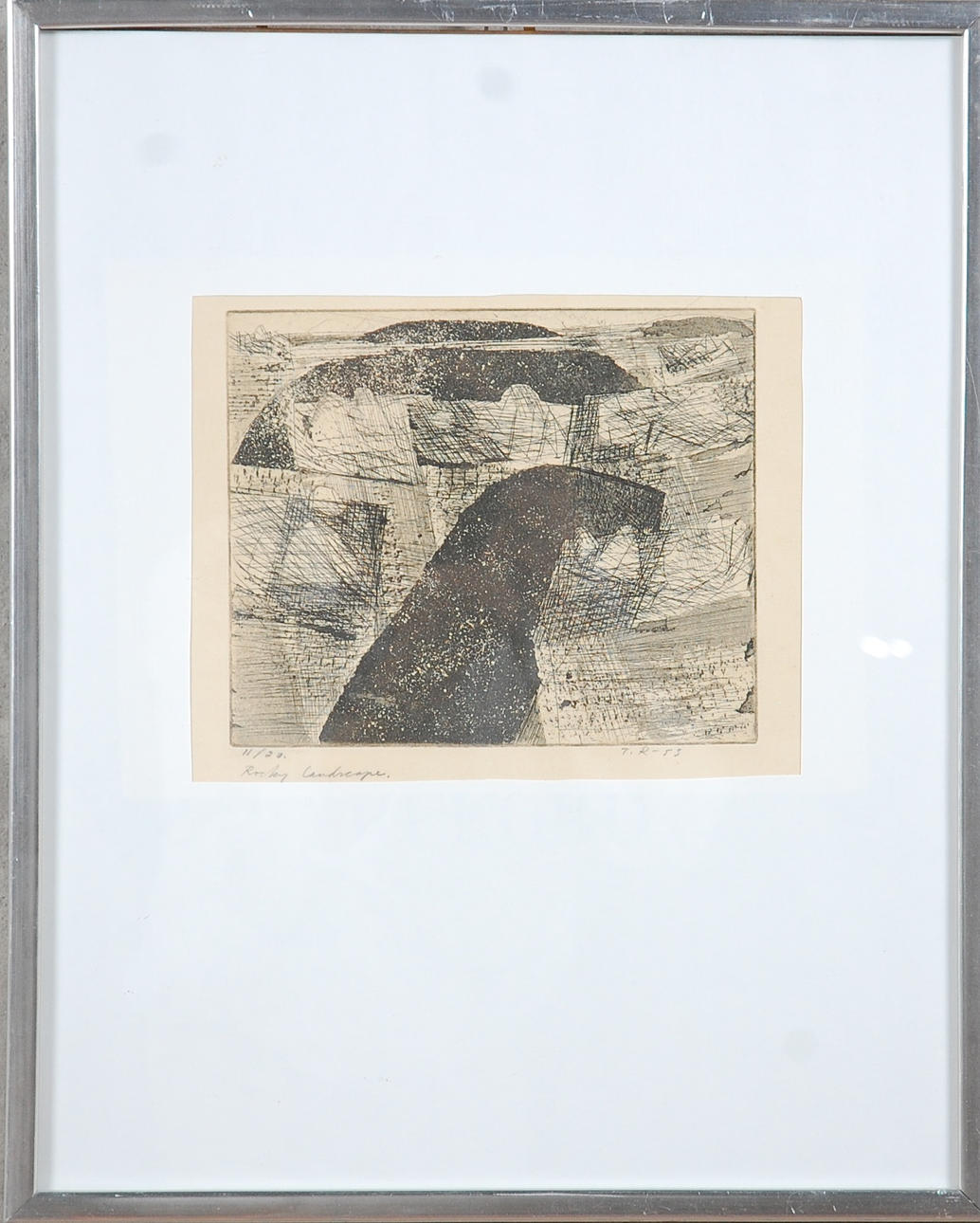 TORSTEN RENQVIST. 1924-2007, " Rocky landscape " torrnålsgravyr, signerad, numrerad 11/20, daterad -53.