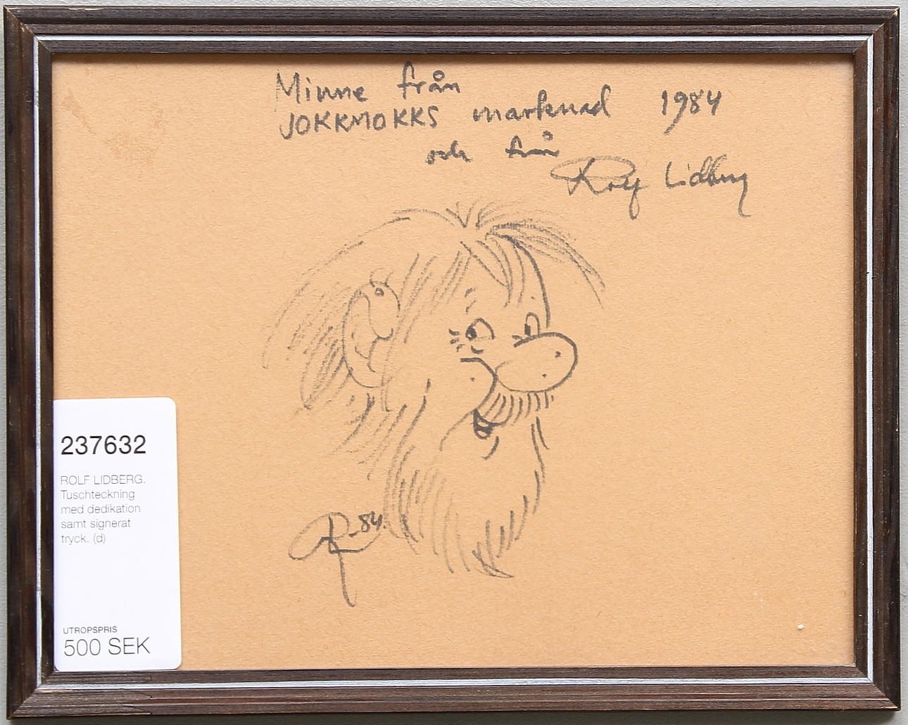 ROLF LIDBERG. Tuschteckning med dedikation samt signerat tryck.