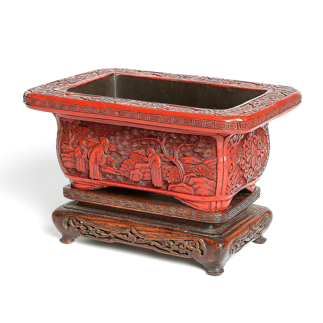 BONSAIKRUKA / LACKARBETE med STÄLL, lack samt trä, Kina. 1800-tal.