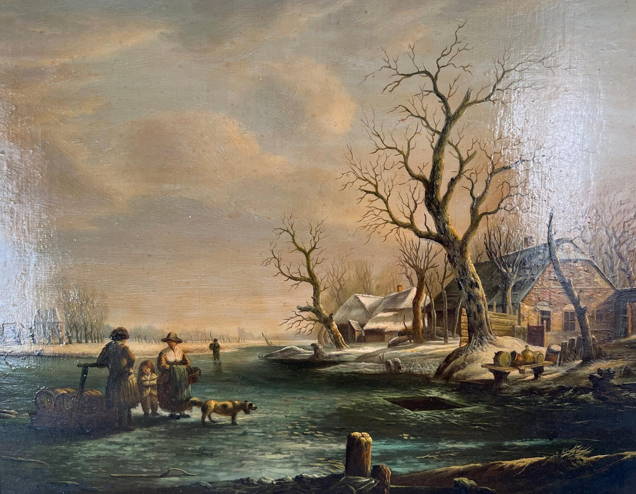 JOSEPH STASEK (1941). Öljy paneelille, talvikylänäkymä.