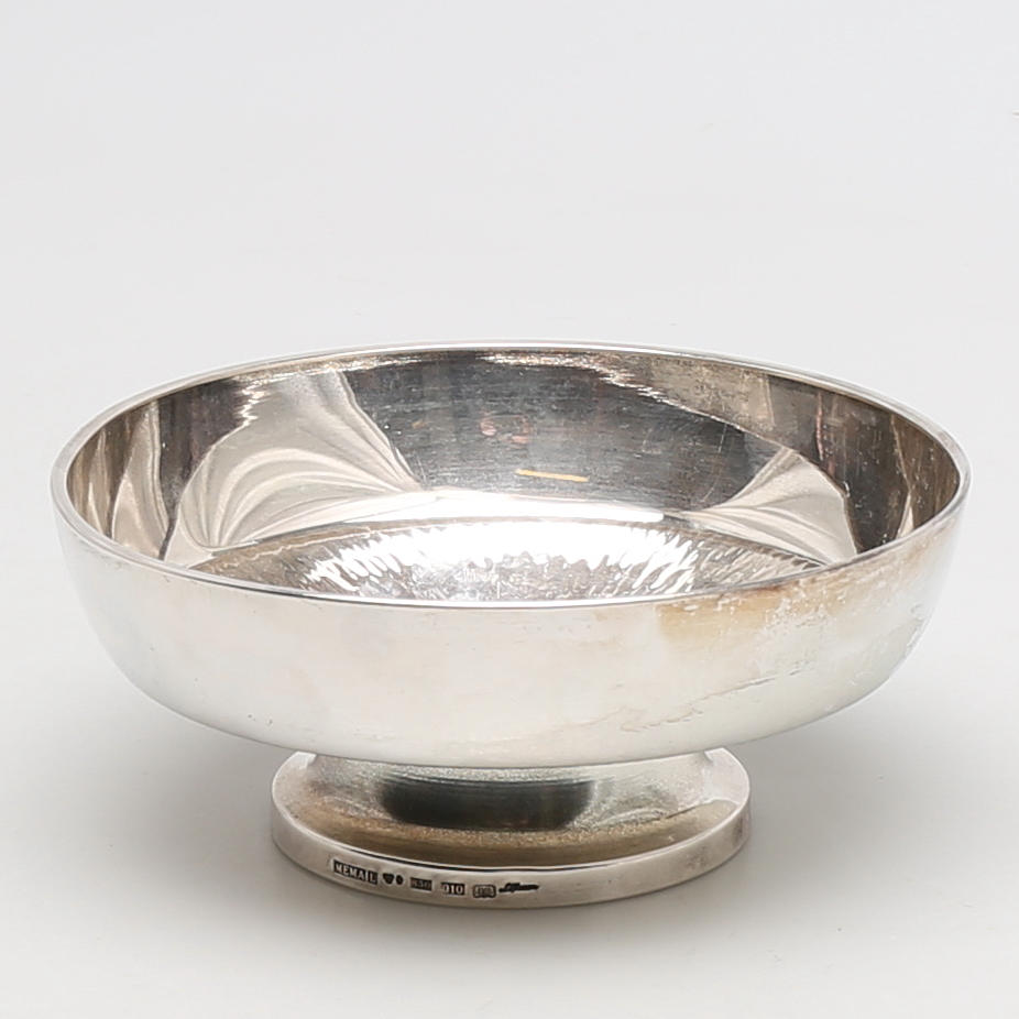 SKÅL PÅ FOT i silver, MEMA, Eric Löfman, Lidköping. 1990.