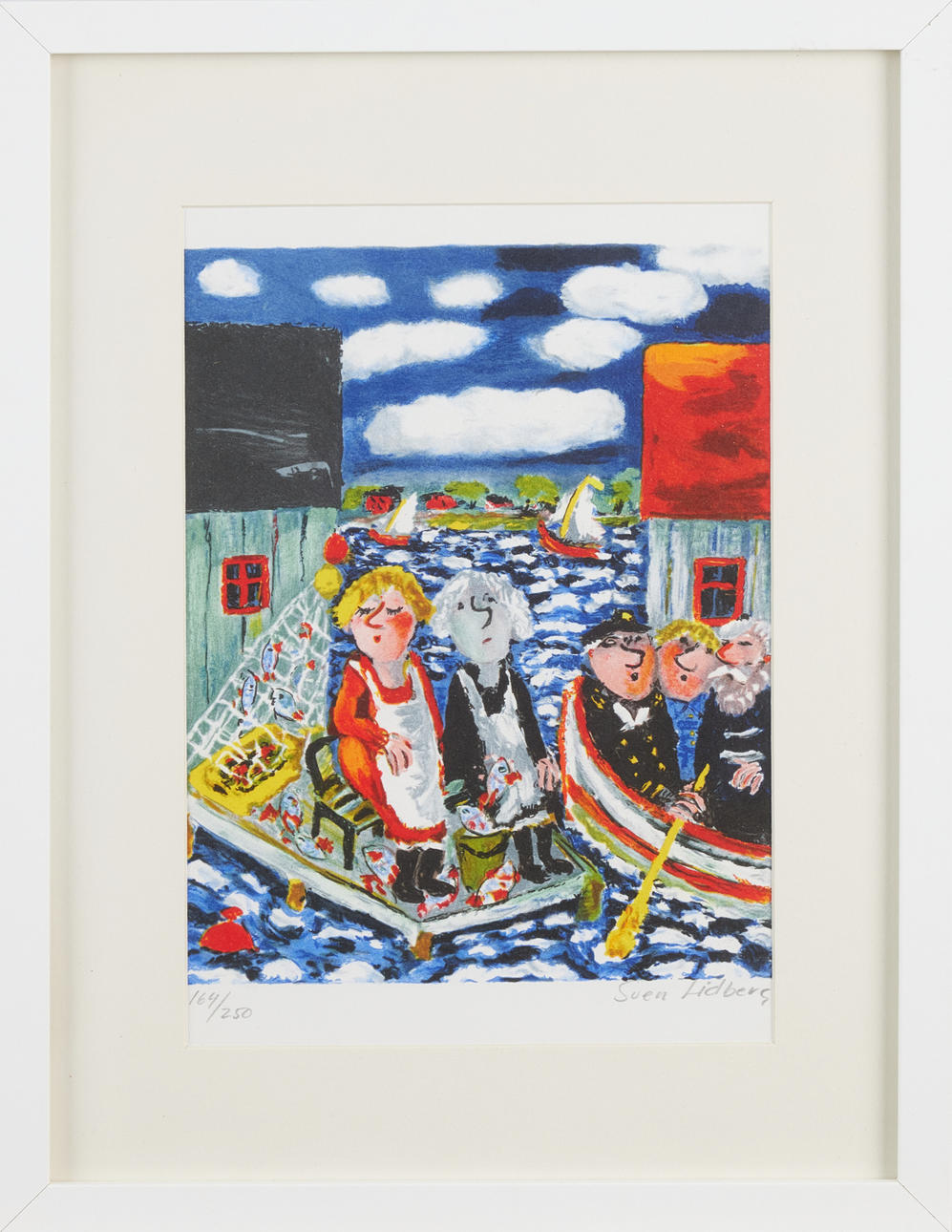 Sven Lidberg リトグラフ　スウェーデン画家 SVEN LIDBERG. Fishing motif with figures, color lithography