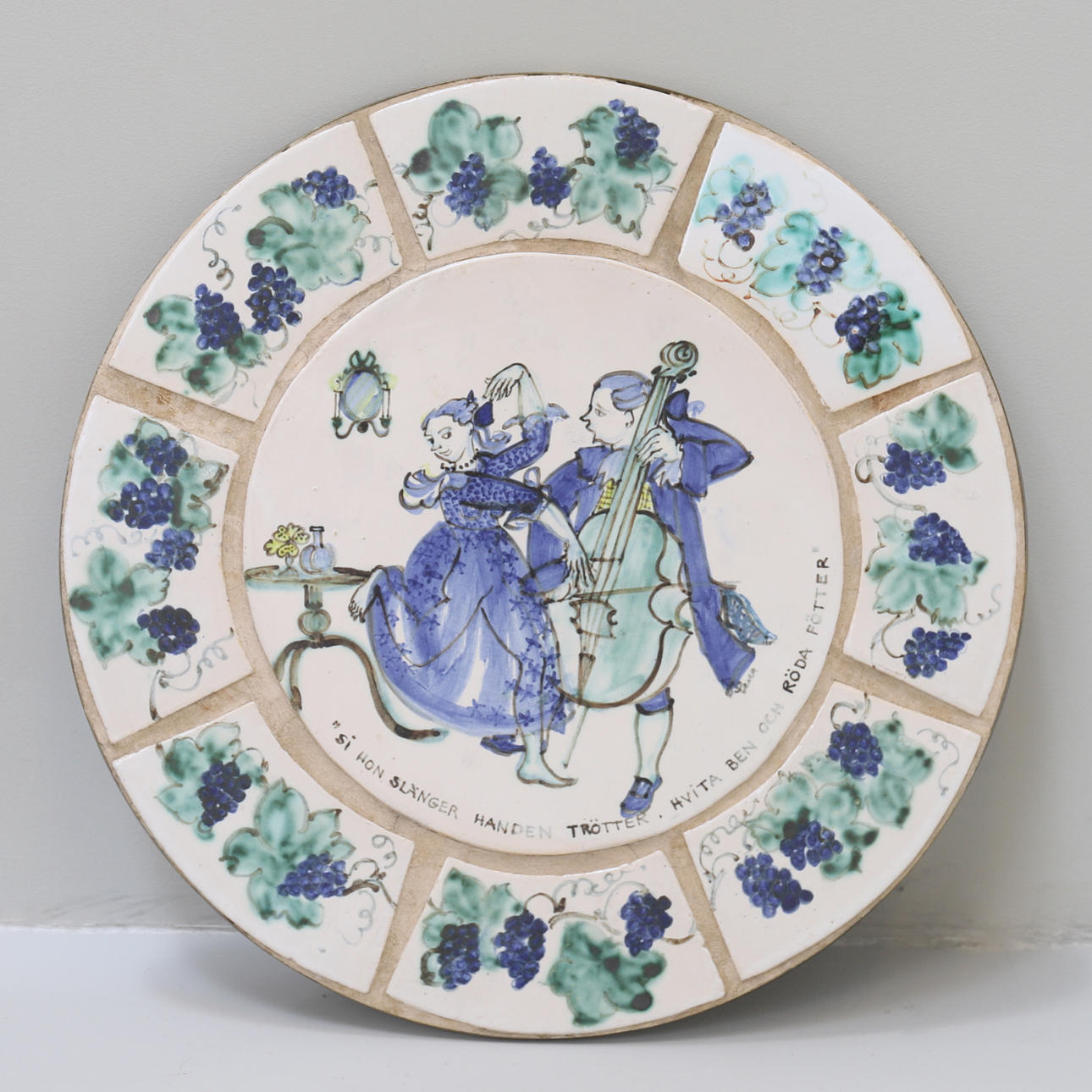 LENA WELLANDER. Table plateau, painted faience, signed, 1990s.