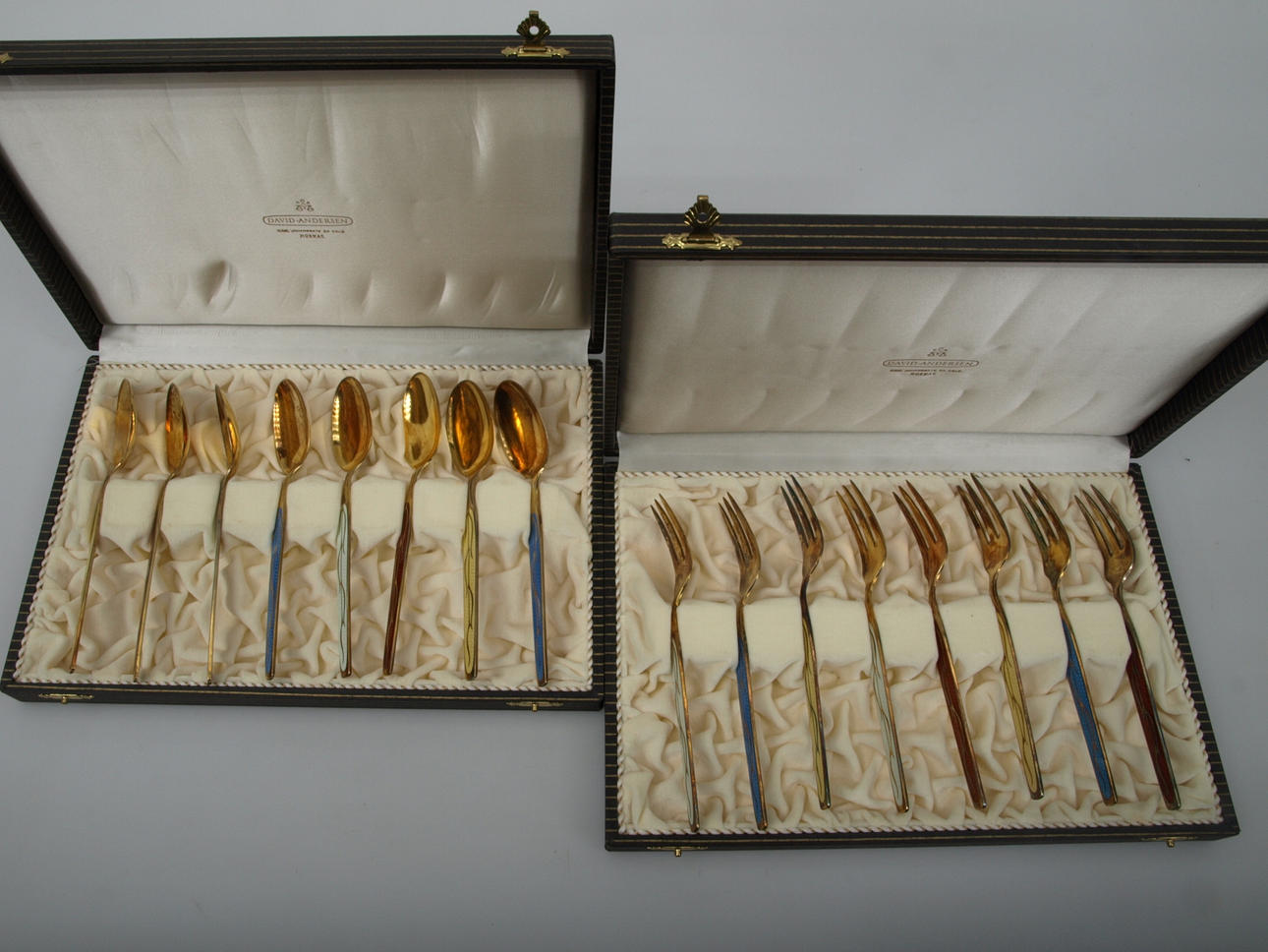 BESTICK, silver, 16 delar, förgyllda, Th Marthinsen, Norge, 439,3 gram.