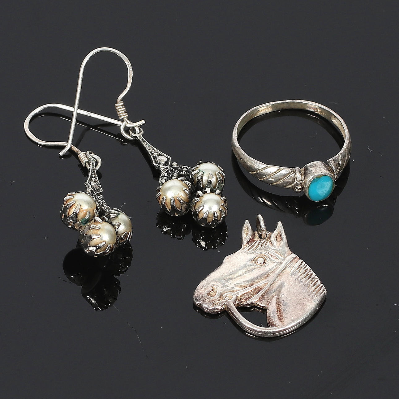 ÖRHÄNGEN, RING, HÄNGE, silver, 1900-tal.