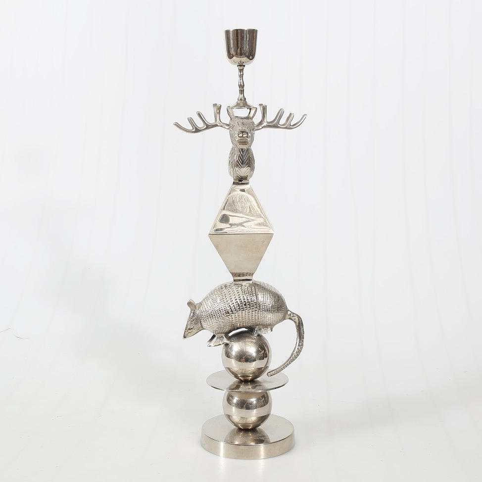 POLS POTTEN. Ljusstake, förkromad metall.