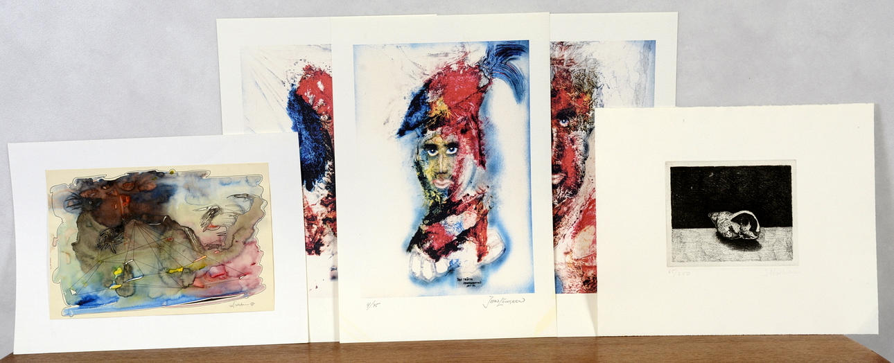 OKÄNDA KONSTNÄRER. Parti grafik mm, 5 delar.