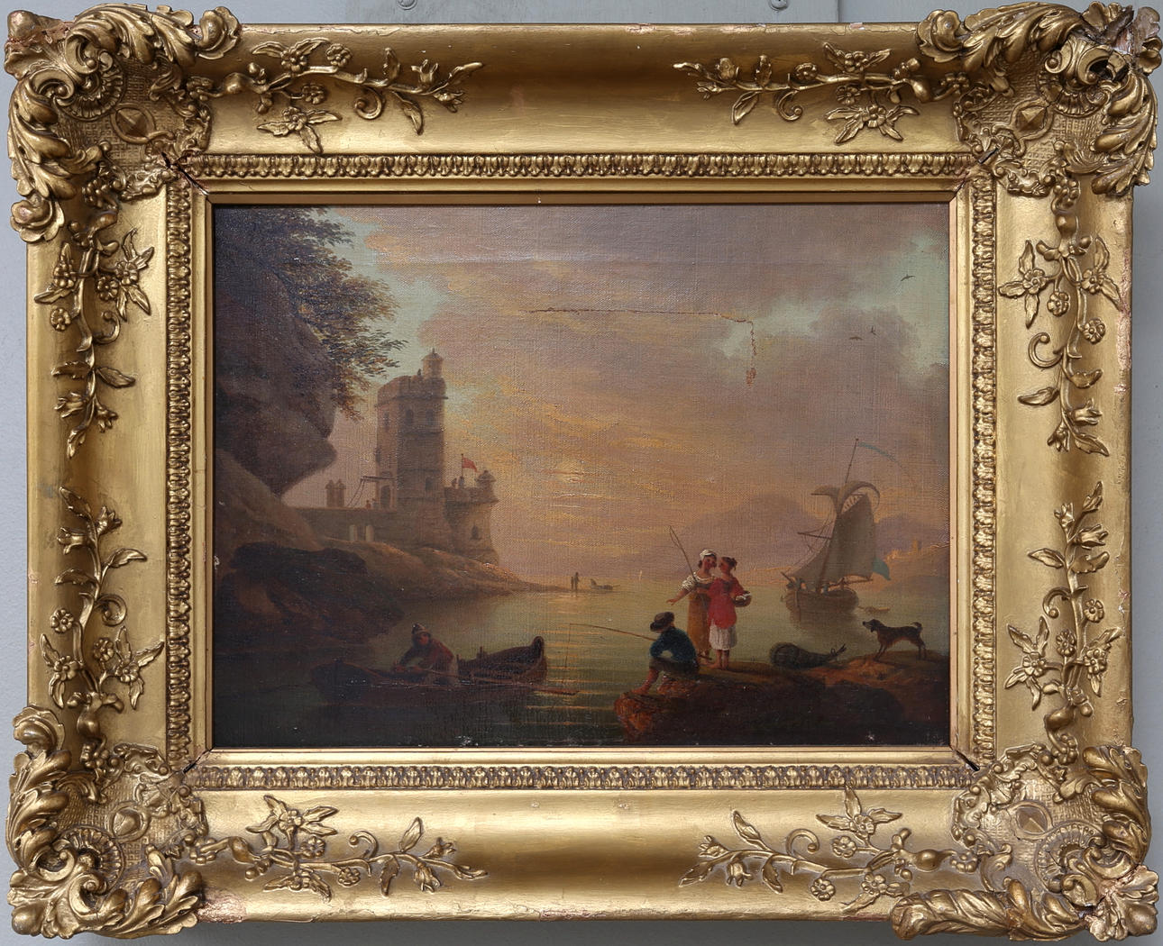 OIDENTIFIERAD KONSTNÄR. Olja på duk, "A boast scene ", 1800-tal.