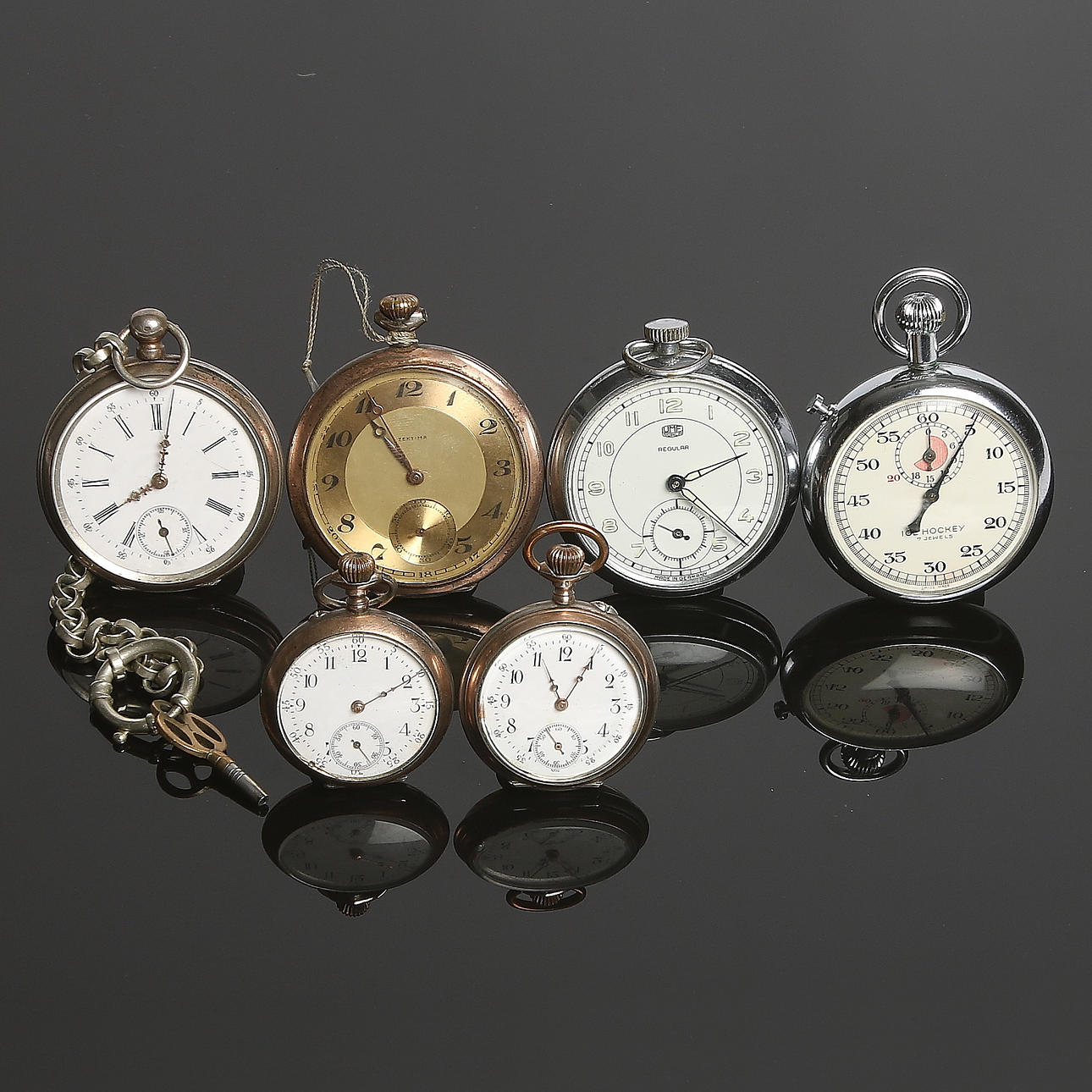 FICKUR, 5 st, bl.a. "nyckeldragare", Cylindre. 18/1900-tal.