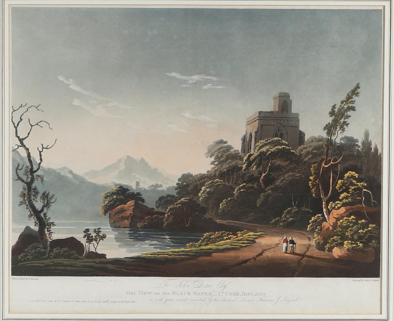 AFTER THOMAS WALMSLEY (1763-1806). IRELAND: MUCRASS ABBEY (sic), GREAT LAKE OF KILLARNEY; THE BLACK WATER, CO. CORK, IRELAND; VIEW ON THE RIVER KENMARE, NEAR KILLARNEY; NEAR LIMERICK; BAY OF CRUMAUGHLAUN, KILLARNEY (sic); ON THE RIVER SHEENE, NEAR KENMARE; ON THE RIVER FLESK, CO. KERRY.