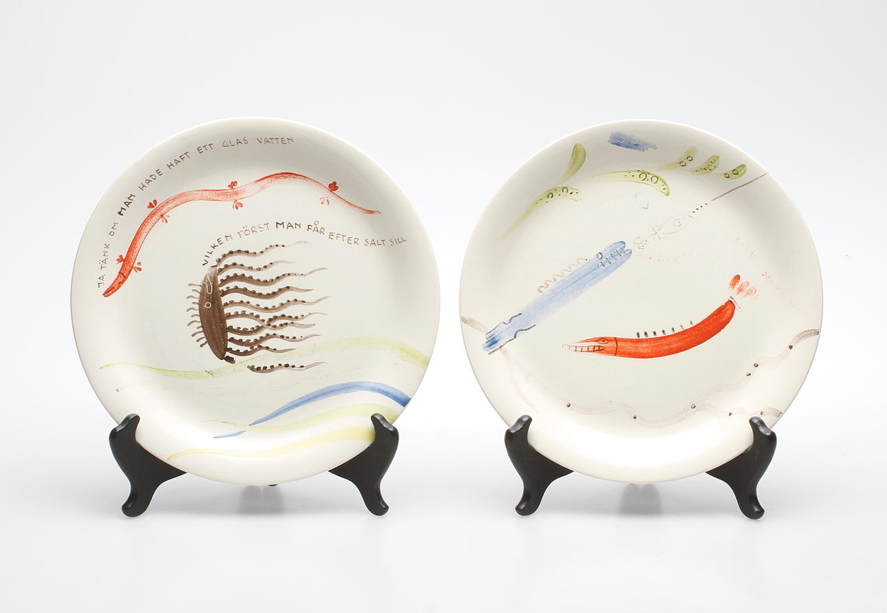 TALLRIKAR, 2 st. "Löja", Stig Lindberg, Gustavsberg.