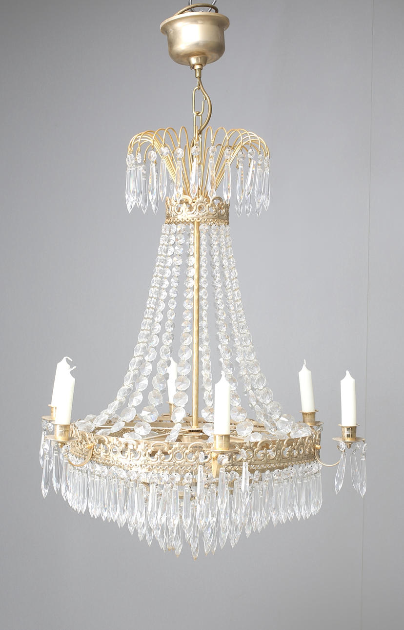 KRISTALLKRONA, 6 ljusarmar, Gustaviansk stil, 1900-tal.