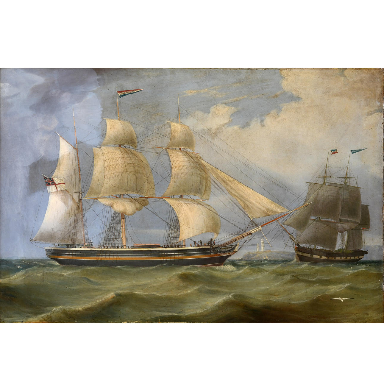 FOLLOWER OF DUNCAN MCFARLANE (FL.1834-1871). THE `MARGARET` AND THE `ROGER STEUART` OFF A HEADLAND.