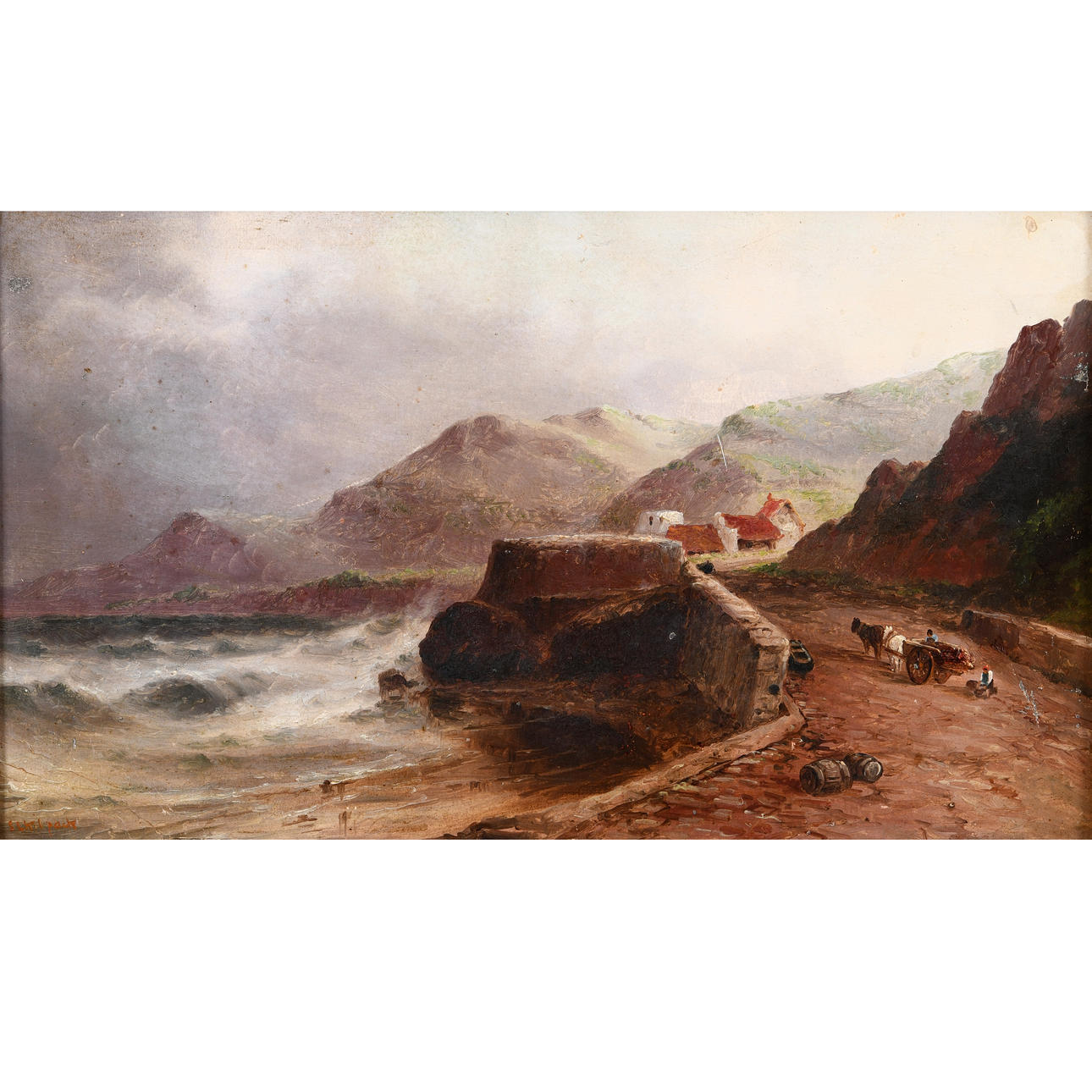 SARAH LOUISE KILPACK (1839-1909). A FISHERMAN'S CART ON A ROCKY SHORE PATH.