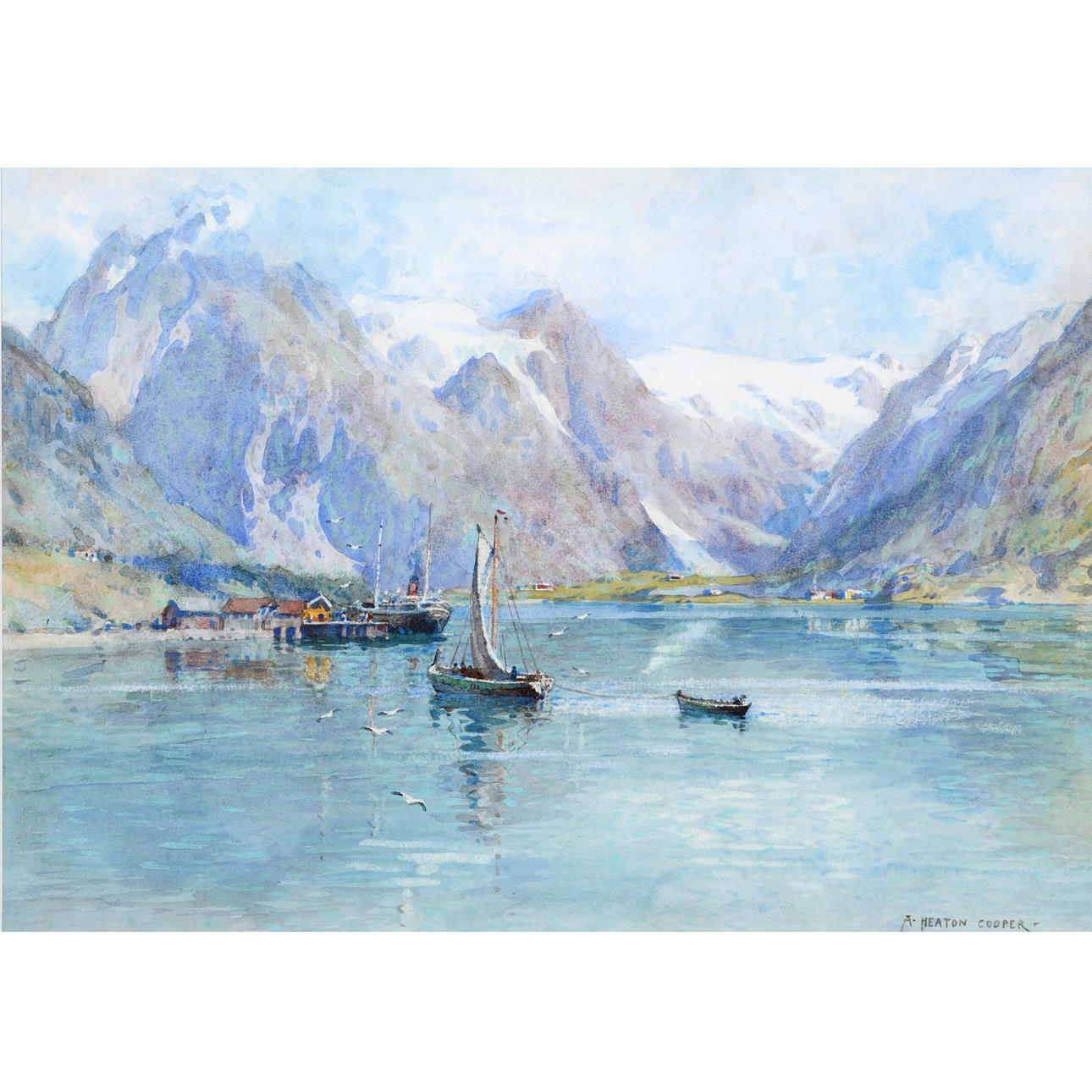 ALFRED HEATON COOPER (1863-1929). FISHING BOATS ON A NORWEGIAN FJORD.