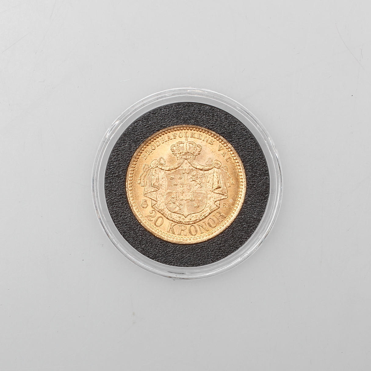 GULDMYNT, 20 Kronor, Oscar II, Sverige/Norge 1879, vikt ca. 9 gram.