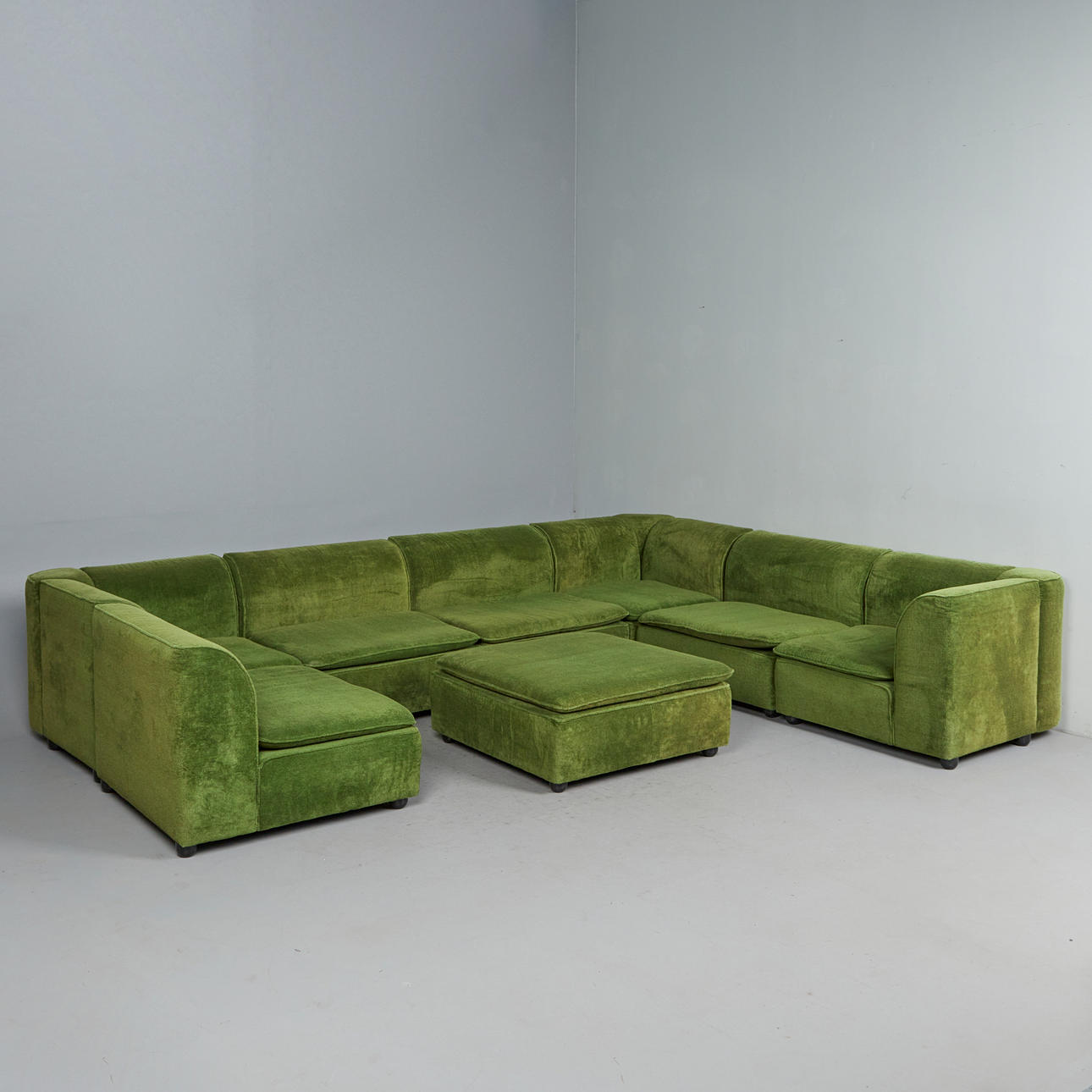 FRANZ HERO UND KARL ODERMATT. In the manner of. Modular sofa/couch with two stools in the style of Team Form AG for Cor, 'Trio' model, fabric, plastic, Switzerland, designed in 1972 (9).
