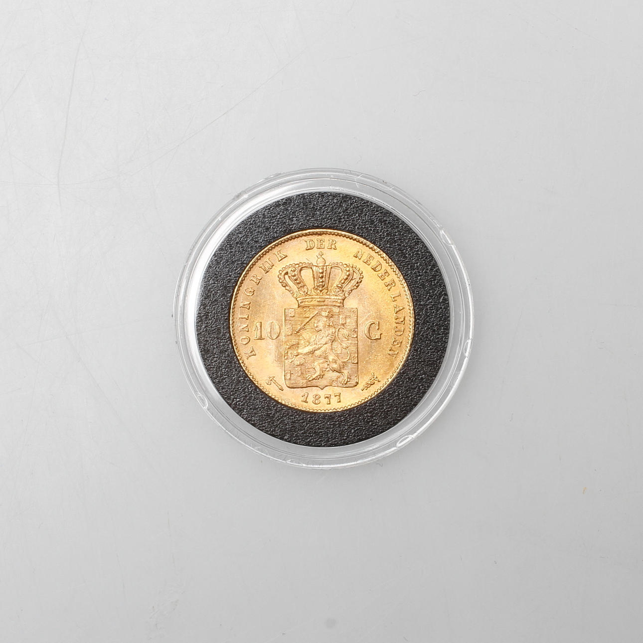 GULDMYNT, Nederländerna, 10 Gulden, 1877, vikt ca. 6,72 gram.