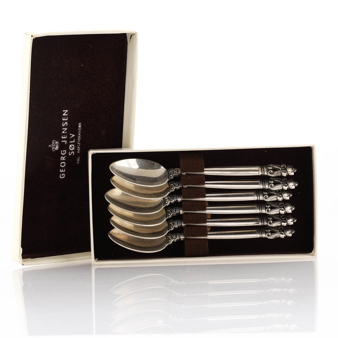 GEORG JENSEN. Teaspoons, 6 pcs, "King", sterling silver, Denmark.