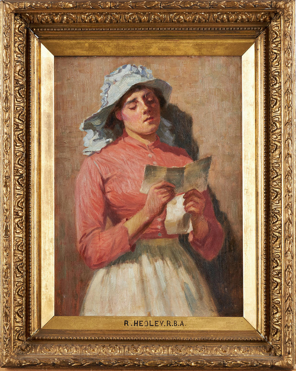RALPH HEDLEY (1851-1913). attributed, girl reading letter, oil on ...