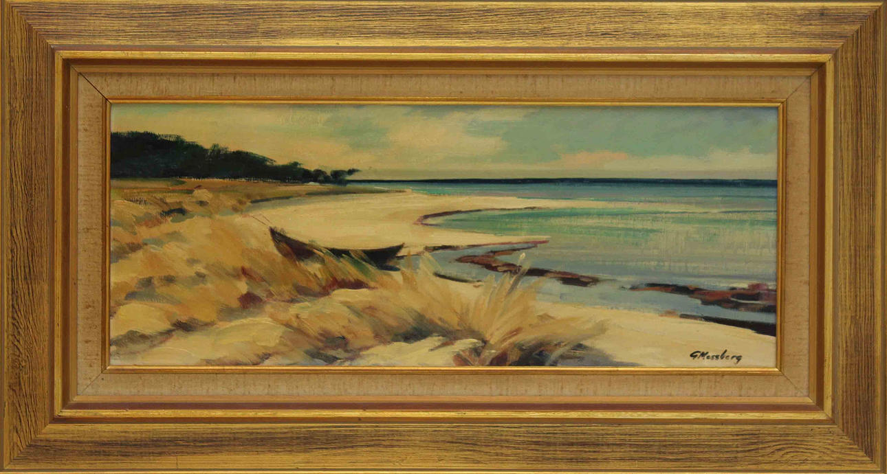 Parti konst (4). Olja på duk och pannå. Bl.a. Gunnar Mossberg och Birger Welander.