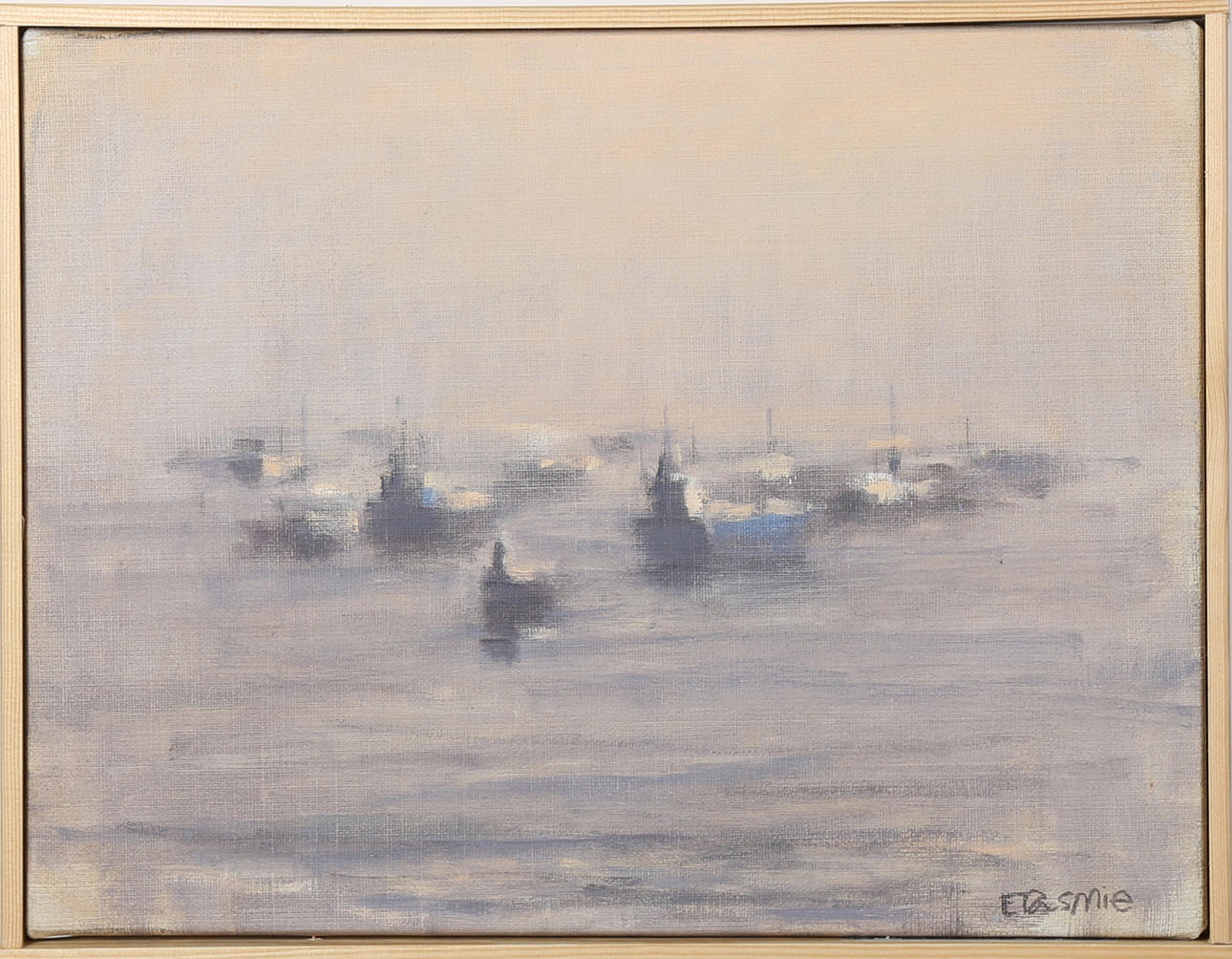 TORSTEN ERASMIE. Båtar i dis, olja på duk, sigerad Erasmie.