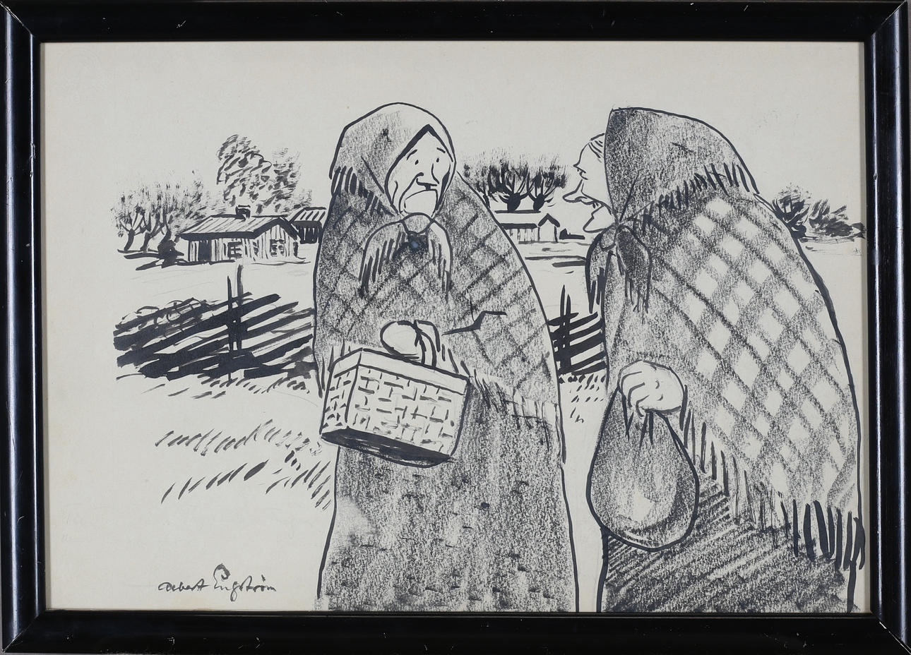 ALBERT ENGSTRÖM. Blæk på papir, signeret.