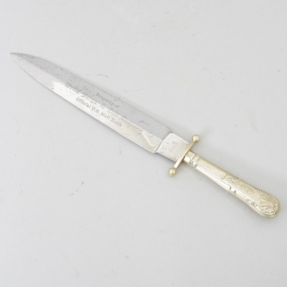 BOWIEKNIV, fäste i nysilver, signerad Woodhead Howard ST Sheffield.