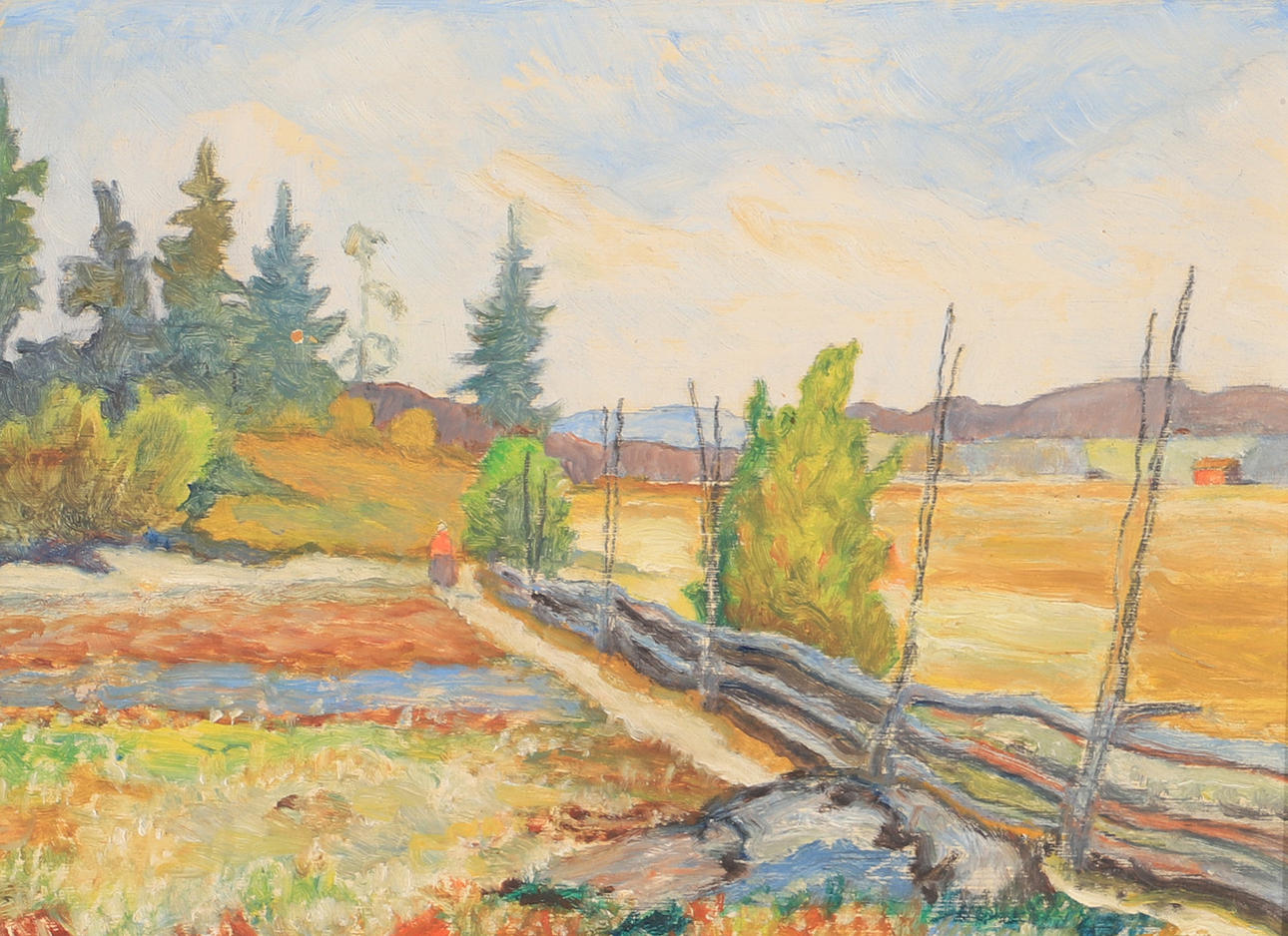 EUGEN STRÖM. Landscape with cottage, oil on Board, signed.