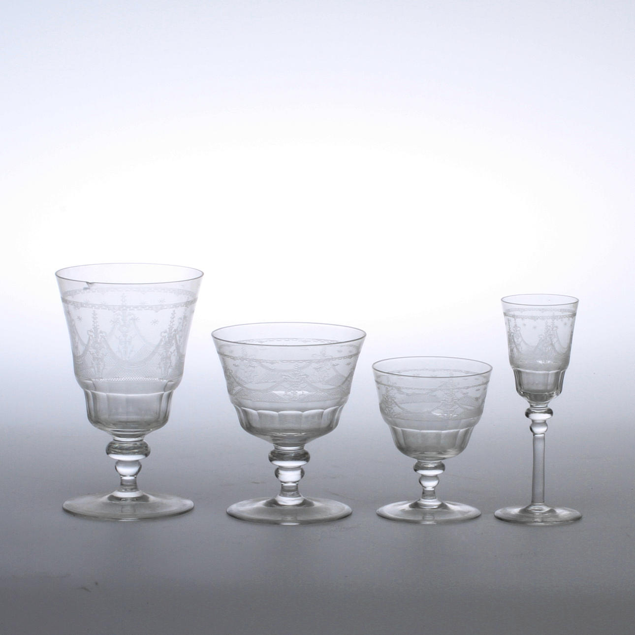 GLASSERVISDELAR, 16 delar, pantograferad dekor, möjligen Edvin Ollers, 1900-tal.