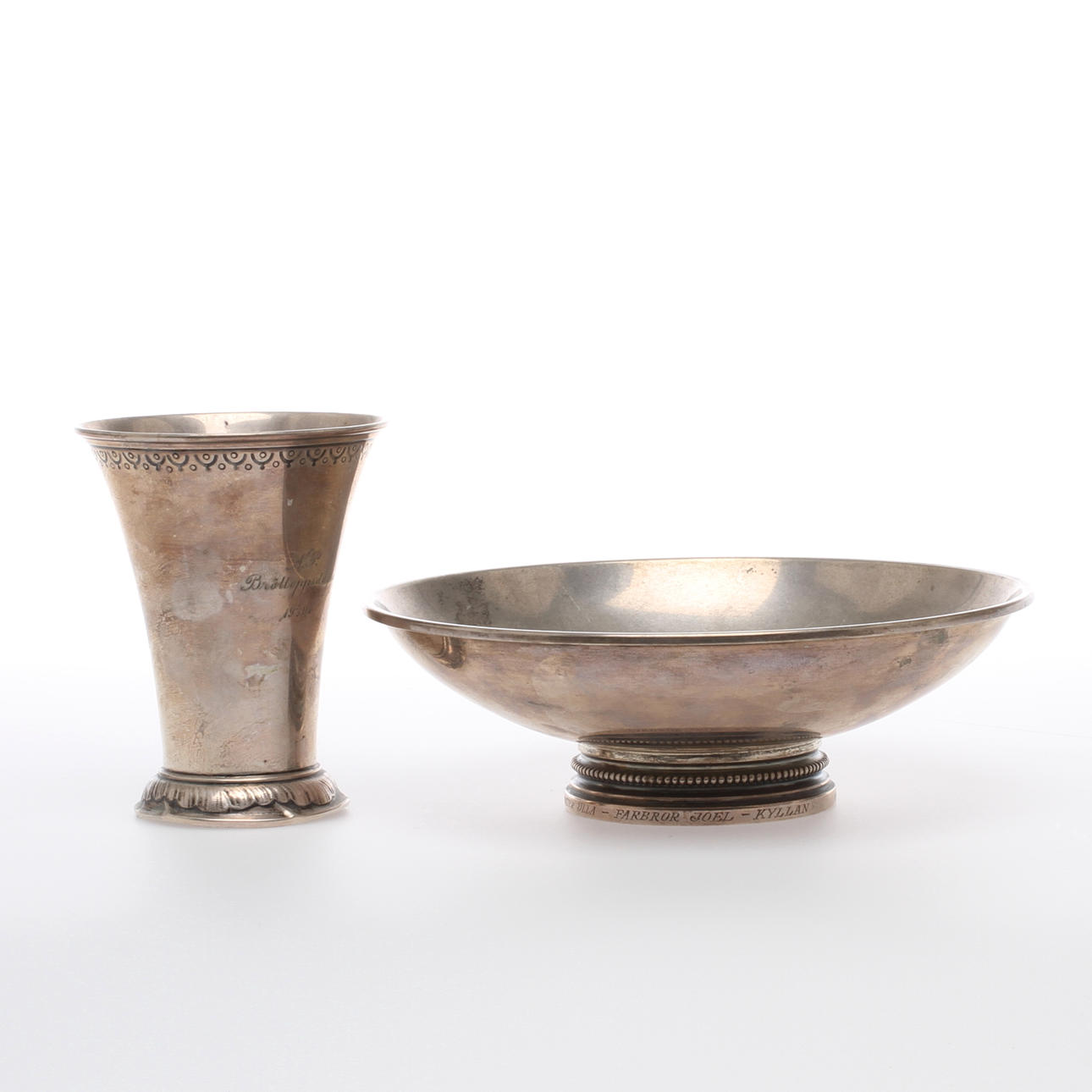 SKÅLFAT samt BÄGARE, silver, 1900-tal.