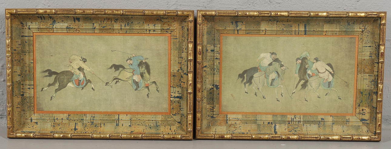 ETT PAR KINESISKA TRYCK I DJUPA SIMULERADE BAMBU RAMAR.