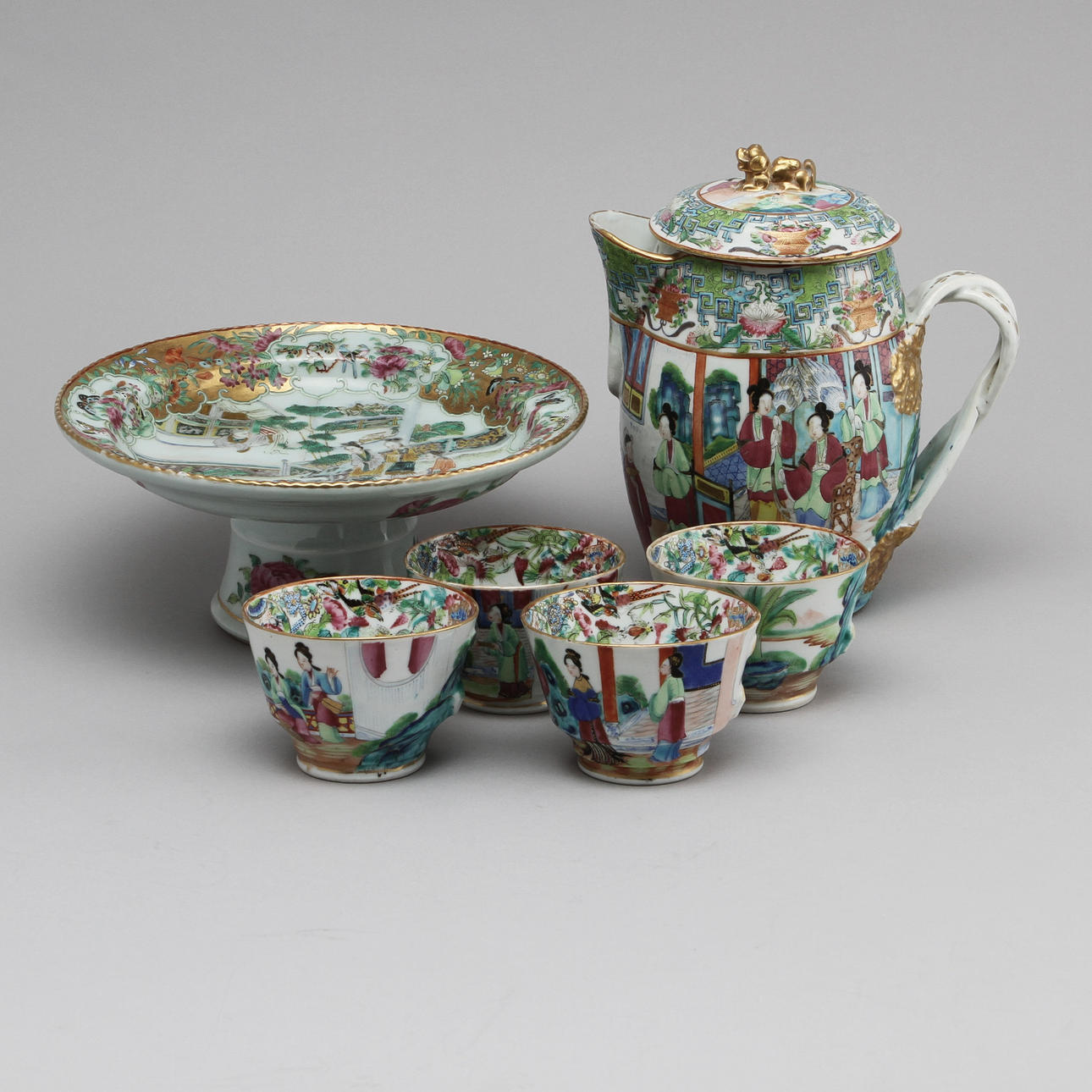 SERVISDELAR, 6 st, porslin, Kina, Kanton, 1800/1900-tal.