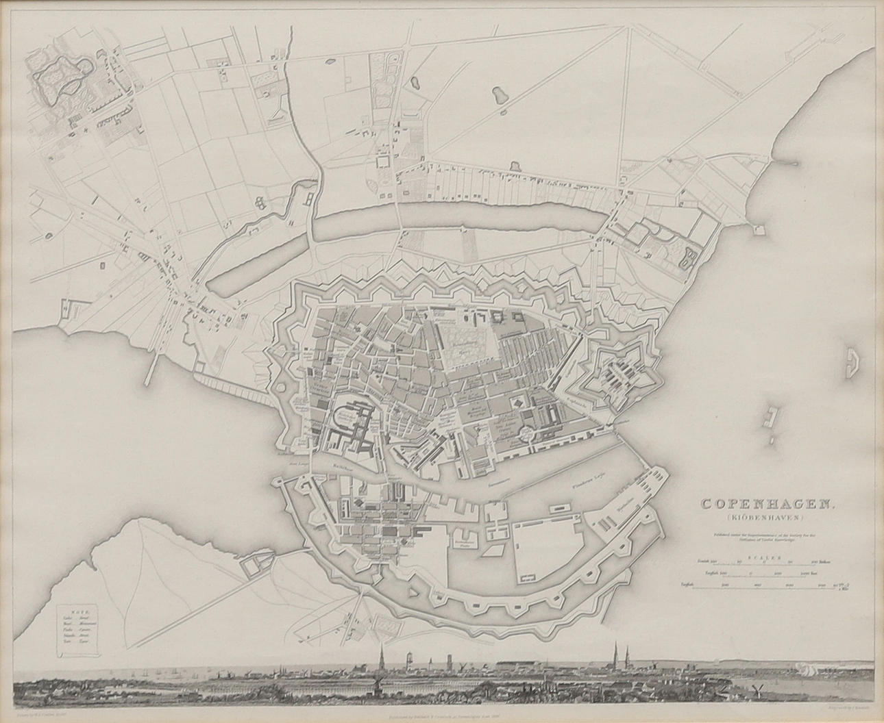 MAP, Copenhagen (Kiöbenhavn), copper engraving, 1837, unsigned.