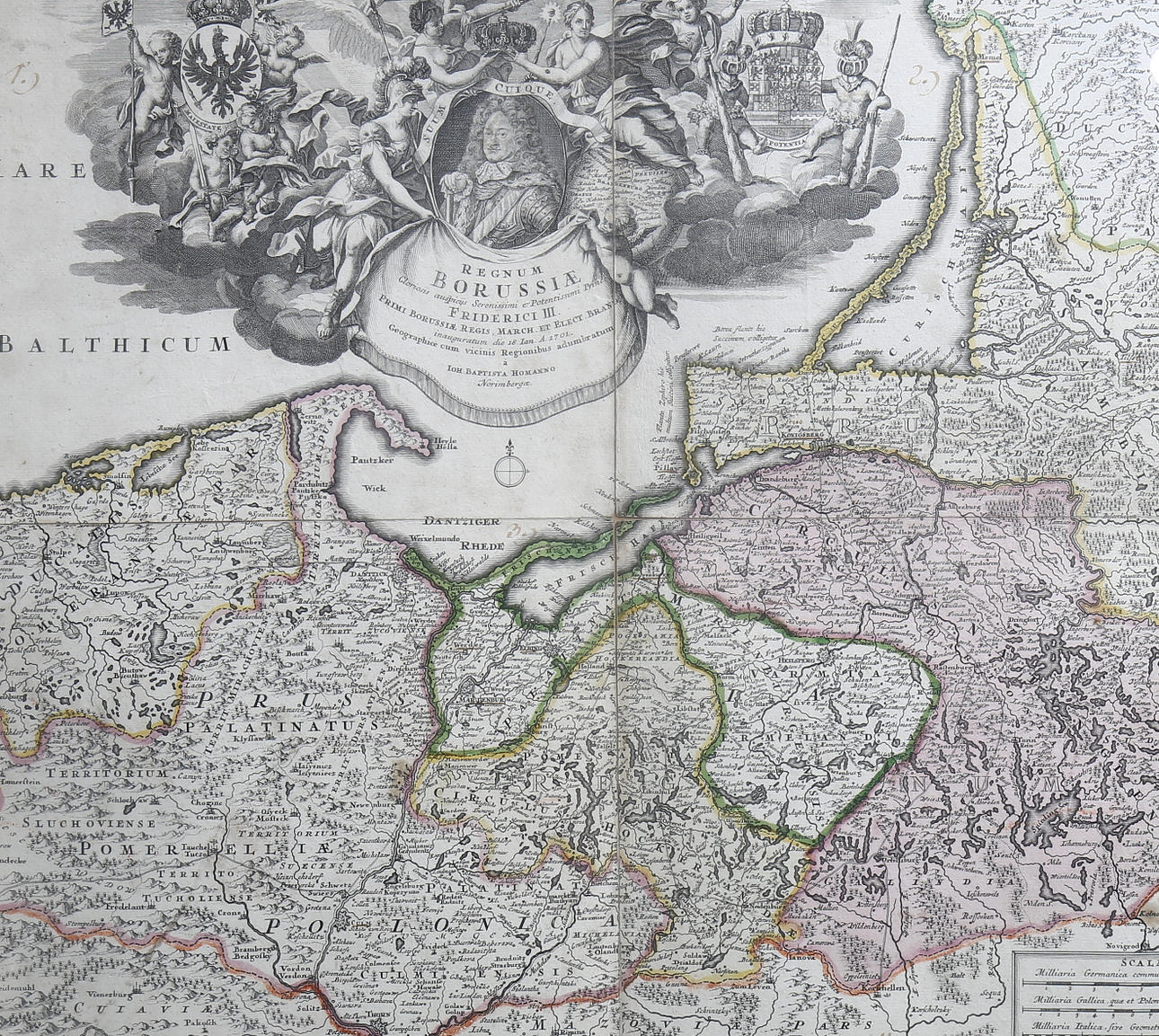 MAPA, grabado en cobre coloreado, "Regnum Borussiae".