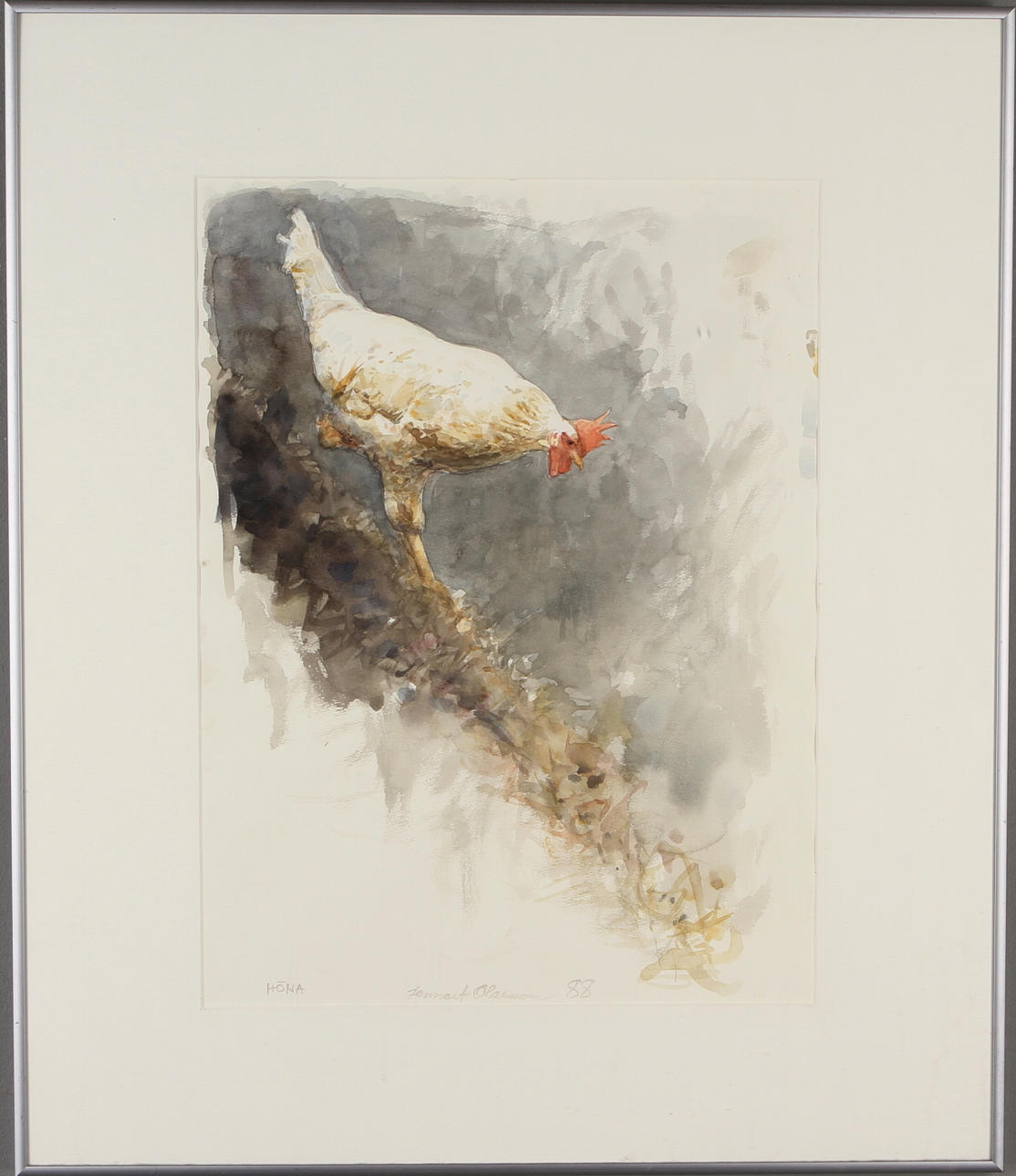 LENNART OLAUSSON. "Höna", akvarell, signerad och daterad -88.
