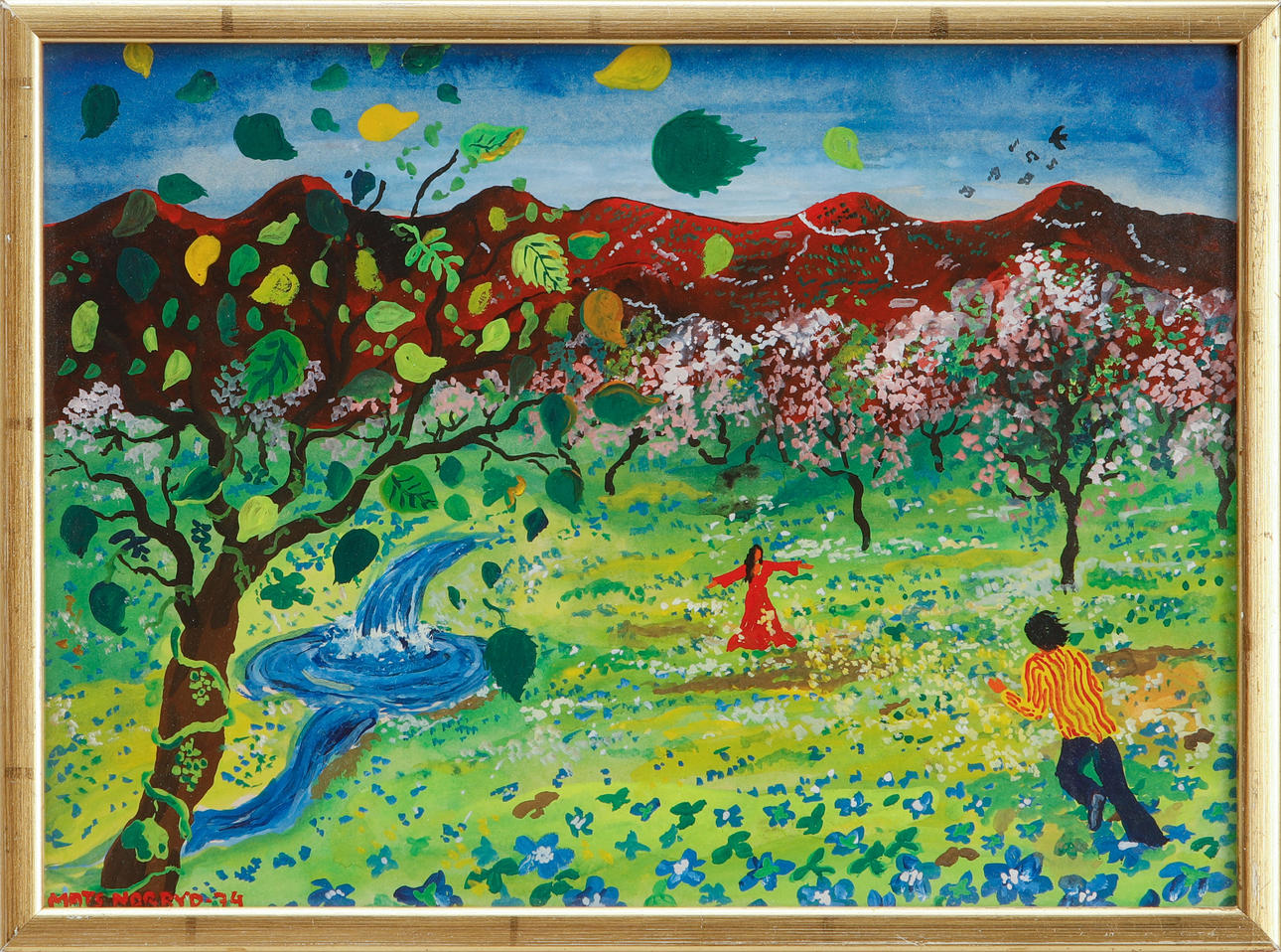 MATS NORRYD. "Blå anemonerna", Gouache, signerad.