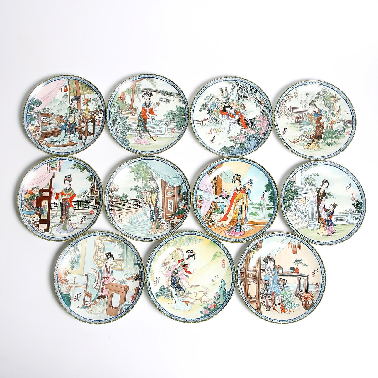 FAT, 11 delar, "Hong Lou Meng", efter Xueqing Cao, Ming-dynastin. Jingdezhen, 1990-tal.