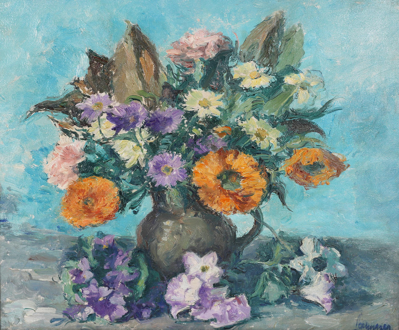 SAMPER. BODEGÓN DE FLORES. ÓLEO SOBRE TELA.