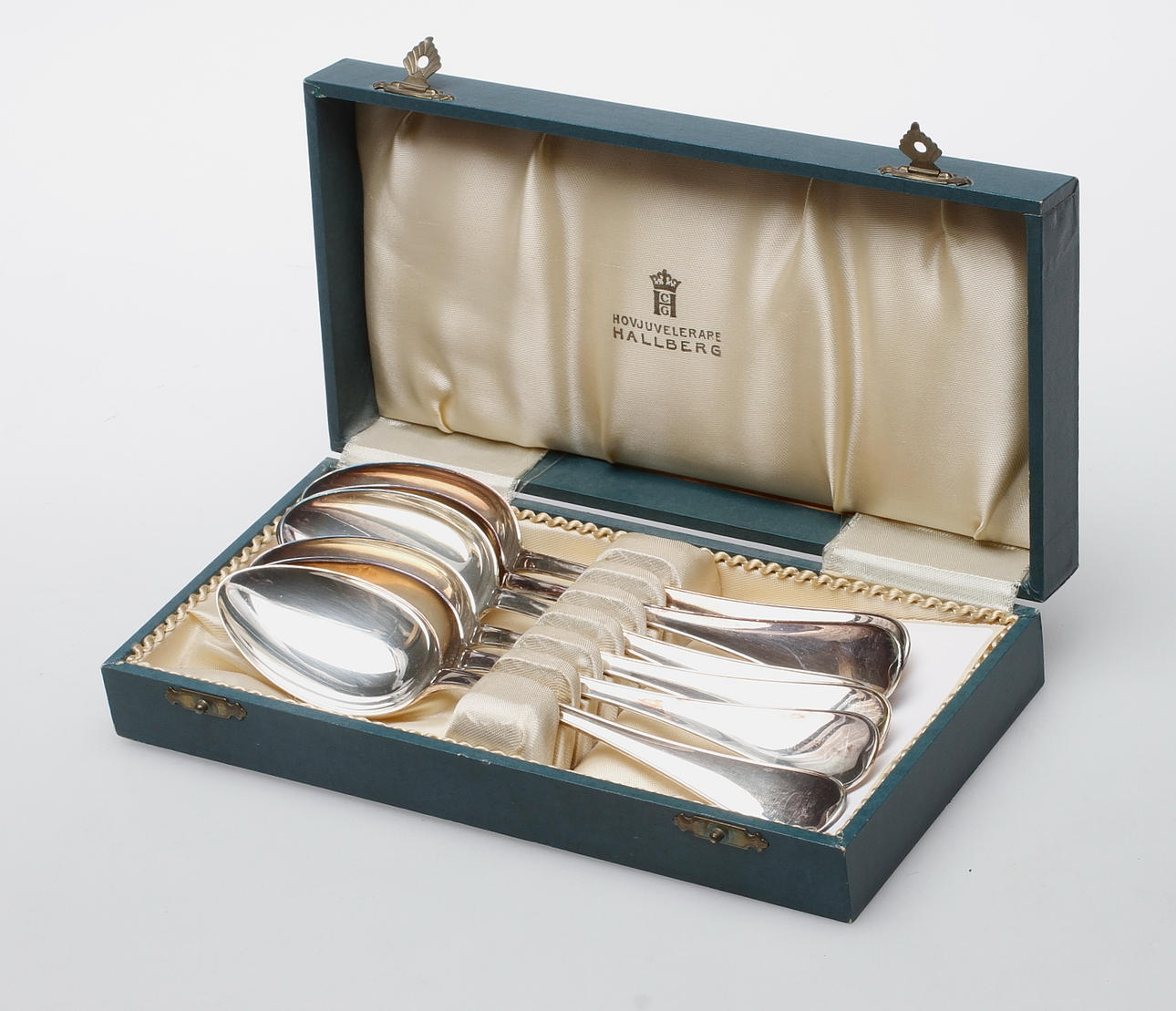 BORDSSKEDAR, 6 st, silver, "Svensk (rund)", CG Hallberg, Stockholm 1955, vikt ca. 293,5 gram.