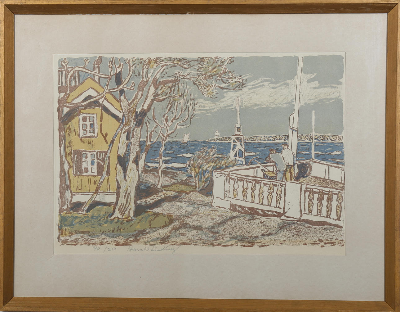 HARALD LINDBERG. Färglitografi, Utsikt från restaurang Hasselbacken, Öregrund, signerad, numrerad 70/210.