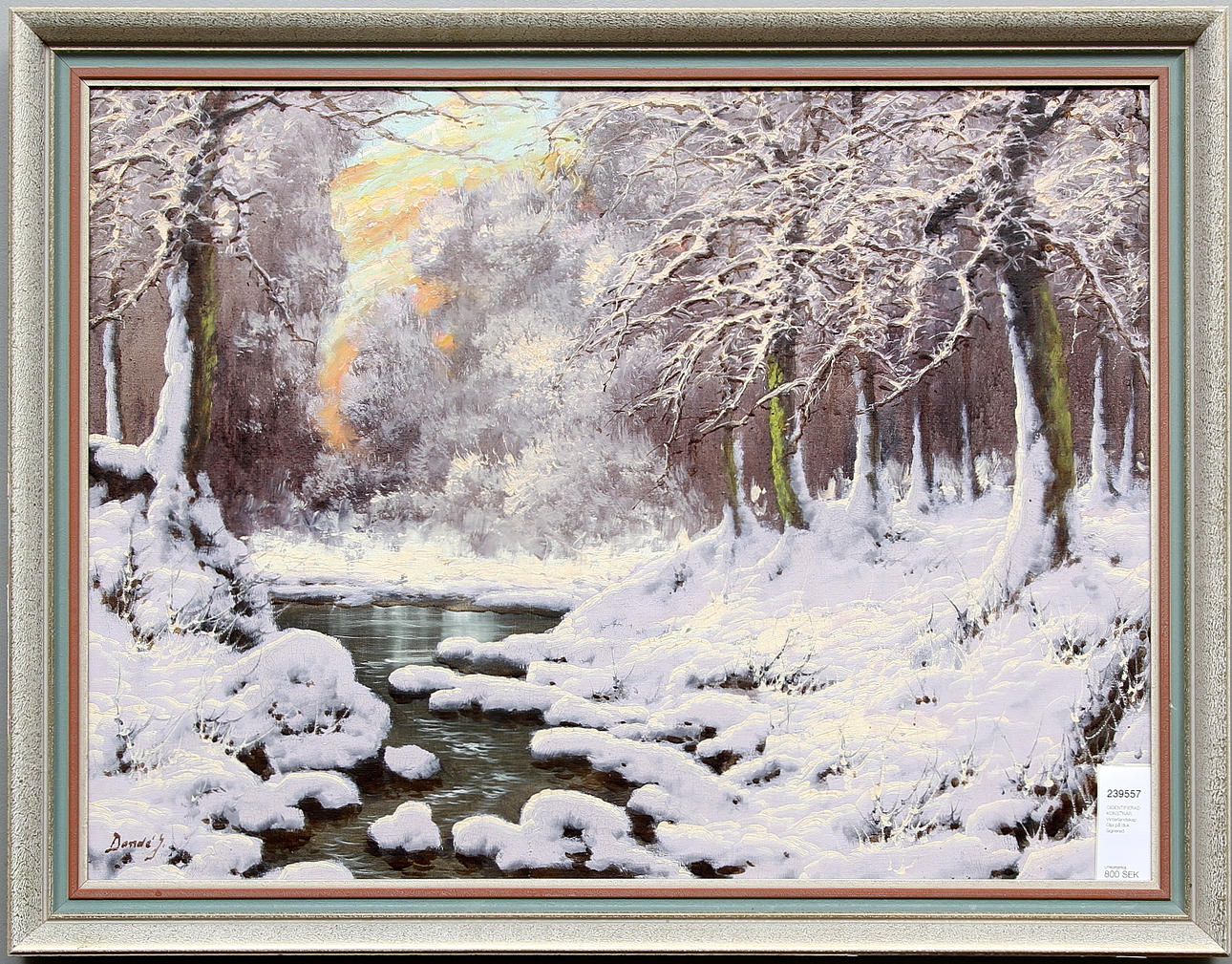OIDENTIFIERAD KONSTNÄR. Vinterlandskap. Olja på duk. Signerad.