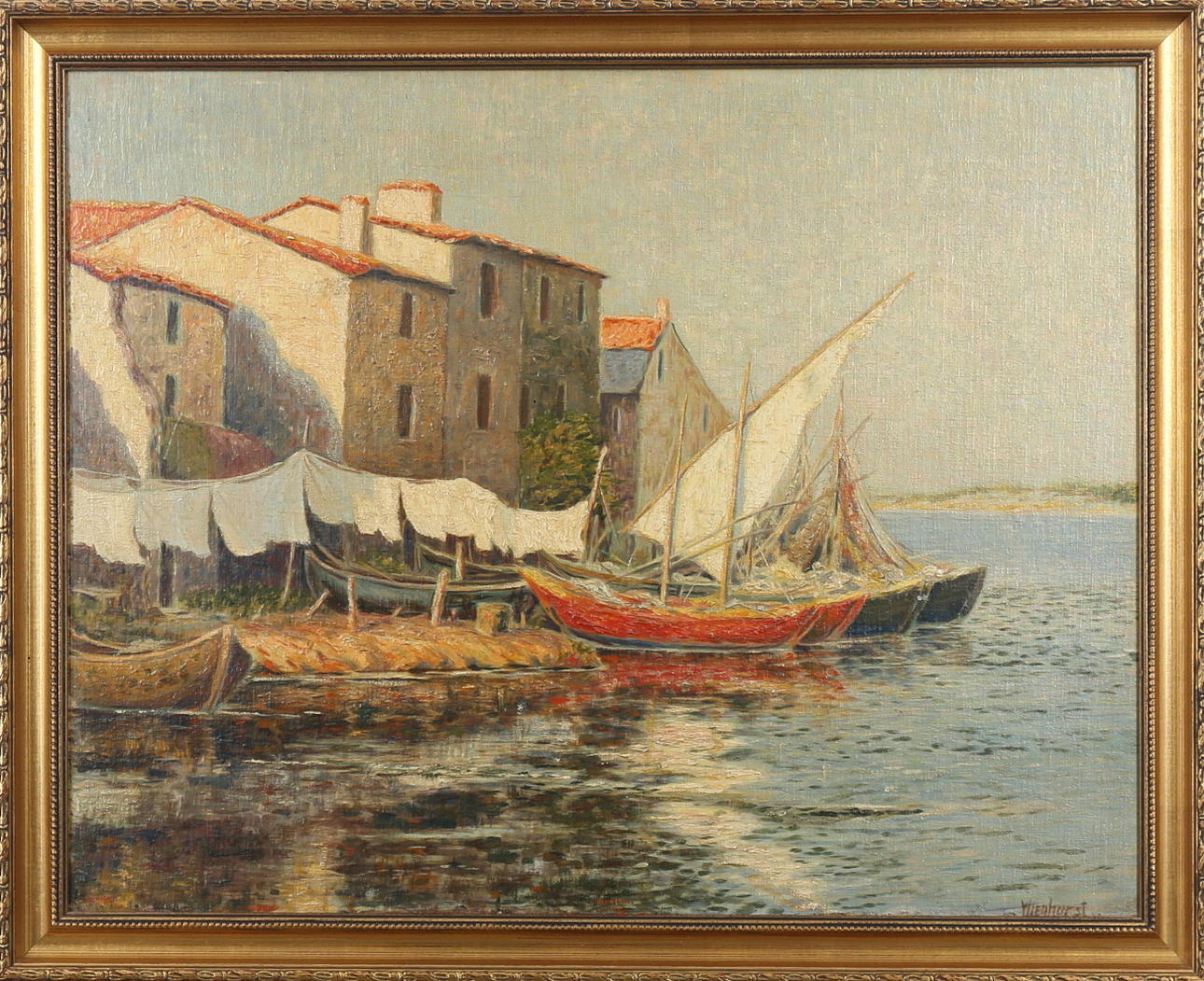 OLAF CARL WIEGHORST. Ships in port, Californien, USA, olja på duk, Signerad Wieghorst.