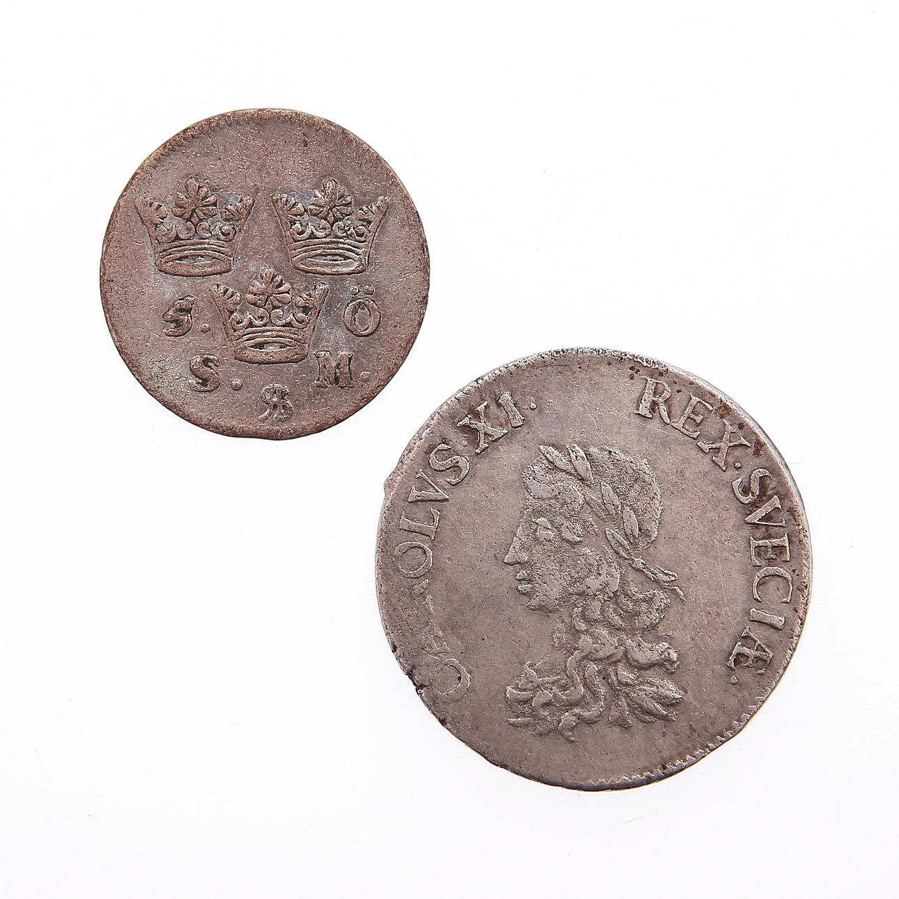 COIN, 2 pcs, silver, Karl XI 17th century.