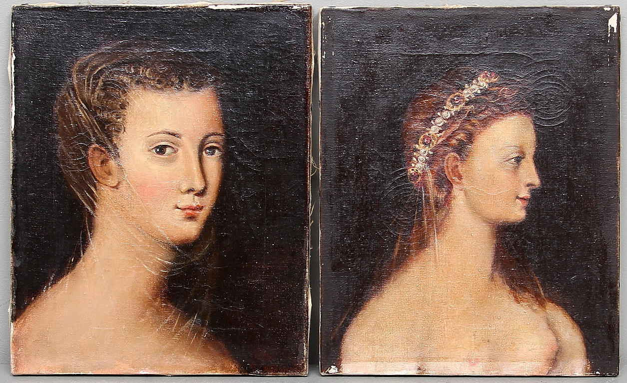 FRITZ BELLANDER. Kopia efter, olja på pannå, 2 st, 1900-tal.