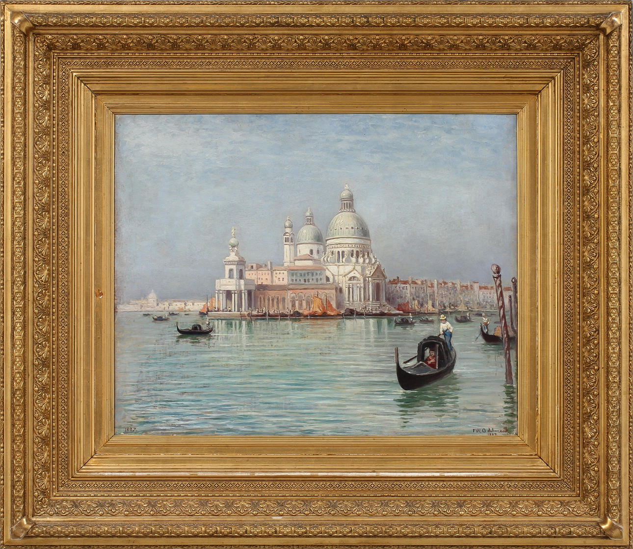 FRANS WILHELM ODELMARK. Vy mot basilikan Santa Maria della Salute, Venedig. Olja på duk, signerad och daterad 1887.