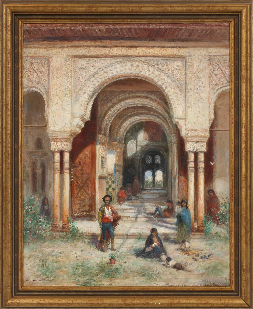 FRANS WILHELM ODELMARK. "Zigenare i Alhambra". Olja på duk, signerad med dedikation och daterad 1929.