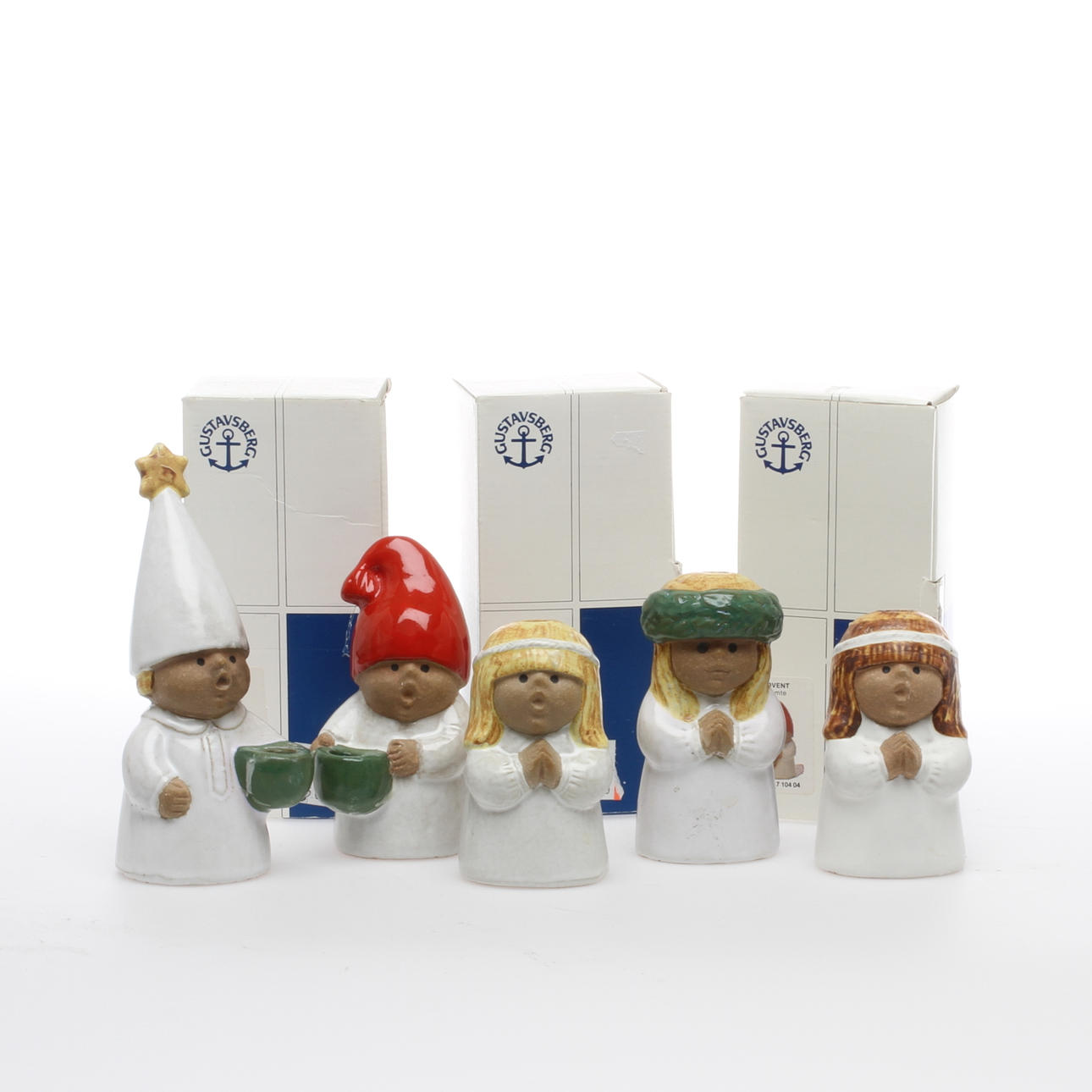 LJUSSTAKAR, 5 st, stengods, "Advent", Lisa Larson, Gustavsberg.