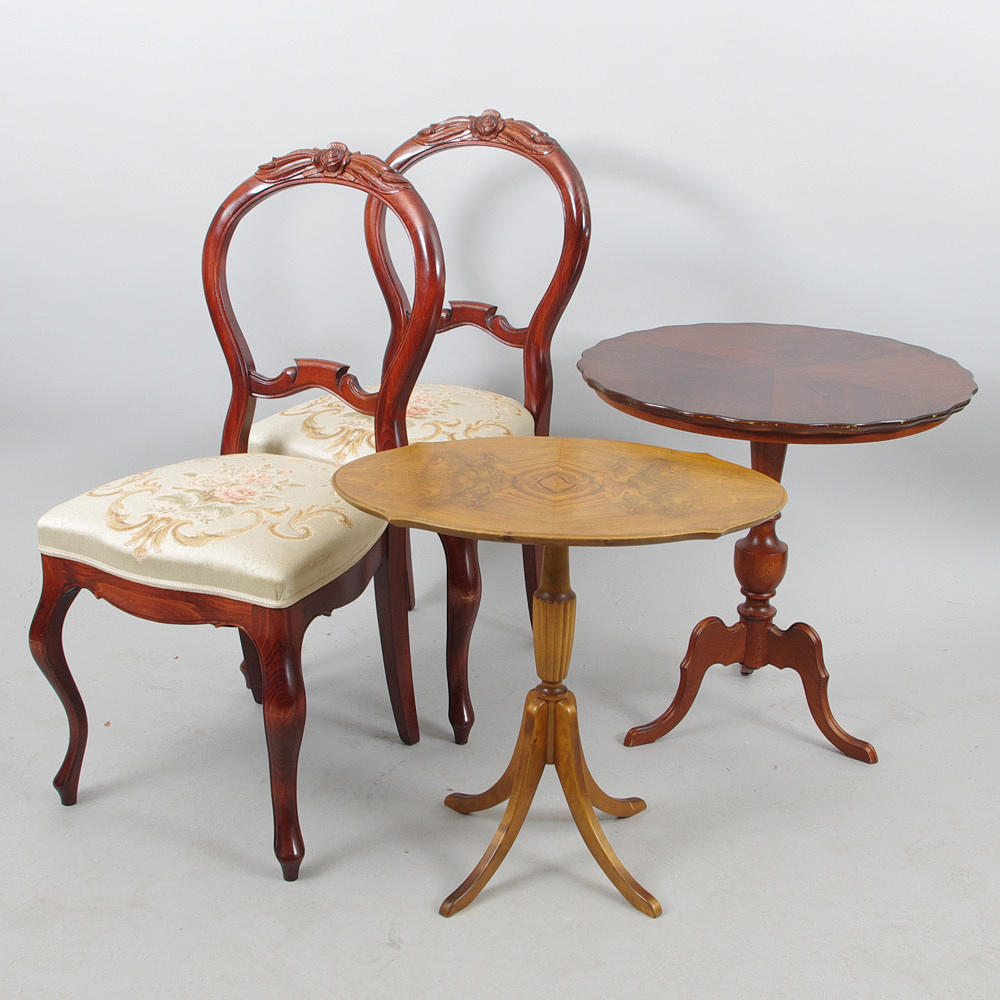 2 PELARBORD SAMT 1 PAR STOLAR, mahogny, rokokostil.