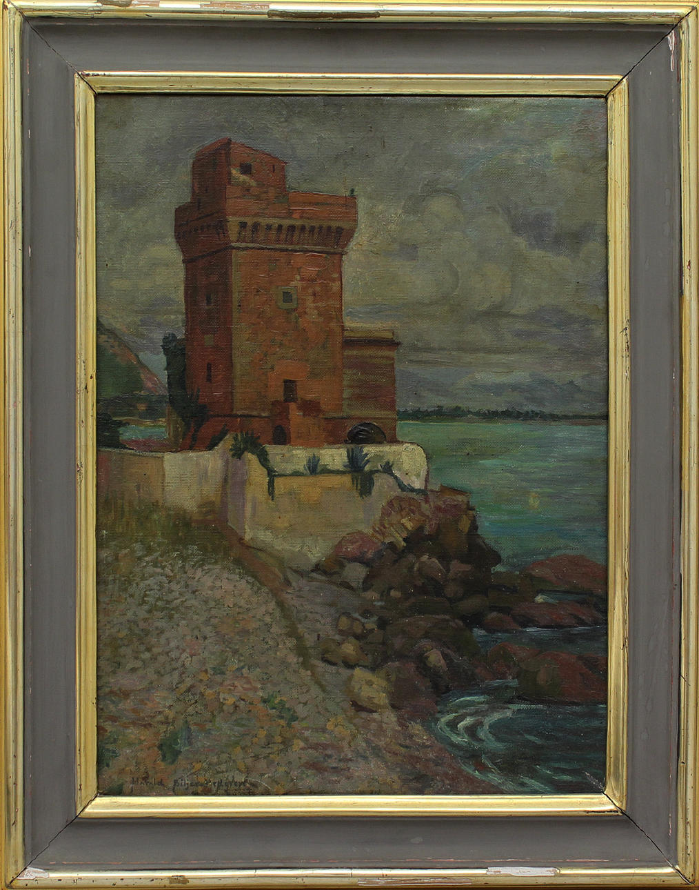 HARALD BILJER-HEDGREN. Motiv från Terraeinu. Olja på duk. Signerad.